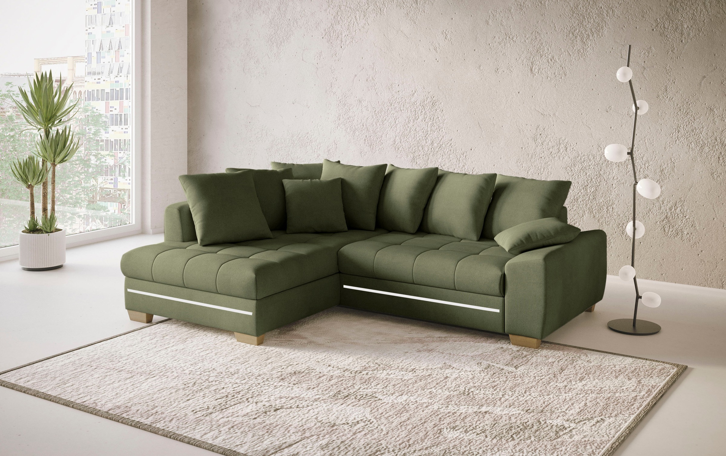 Mr. Couch Ecksofa »Nikita II, L-Form«, mit Kaltschaum, RGB-LED Beleuchtung, wahlweise mit Bett, Bettkasten