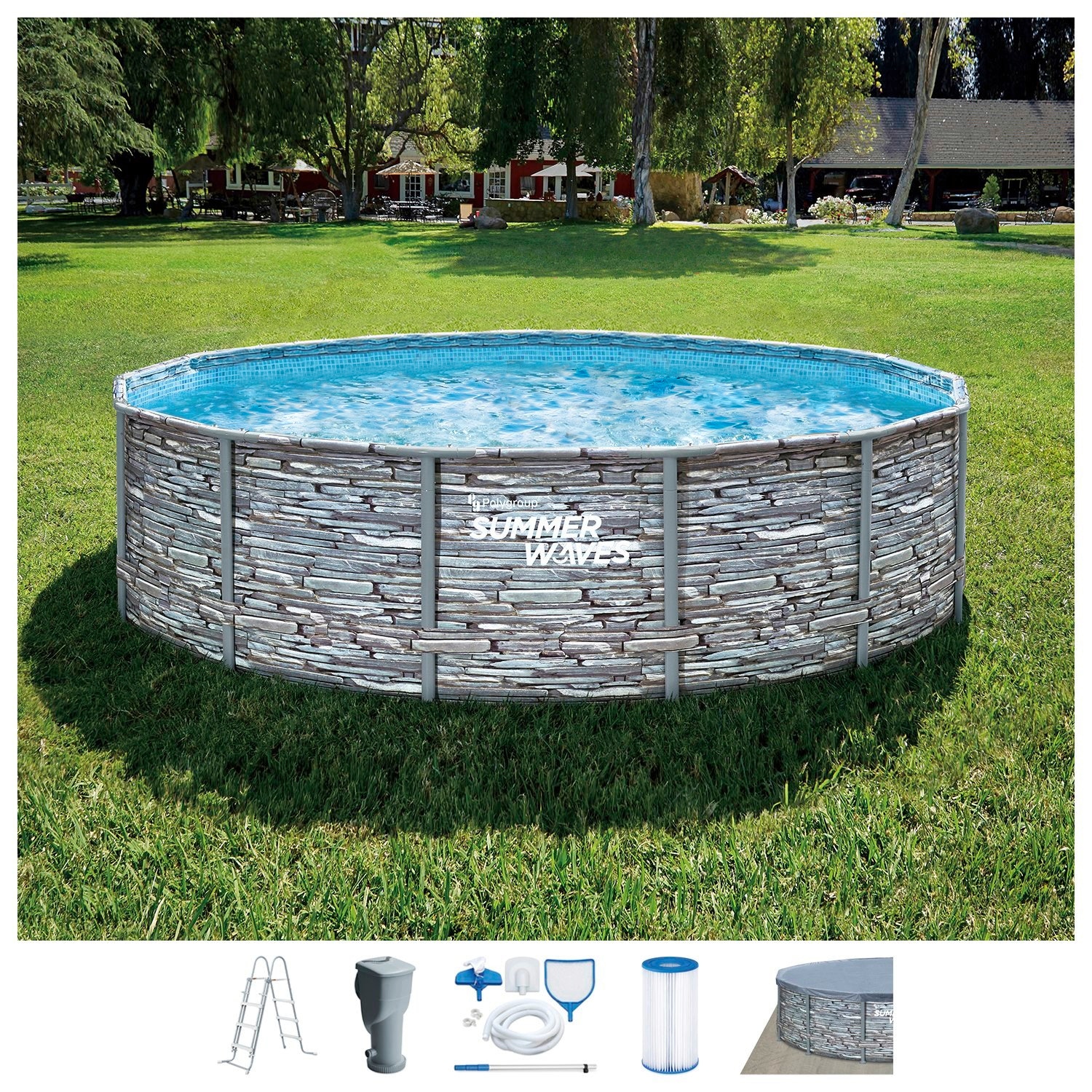 Summer Waves Aufstellpool Elite Frame Steinoptik Grau Ø 427 cm x 107 cm günstig online kaufen