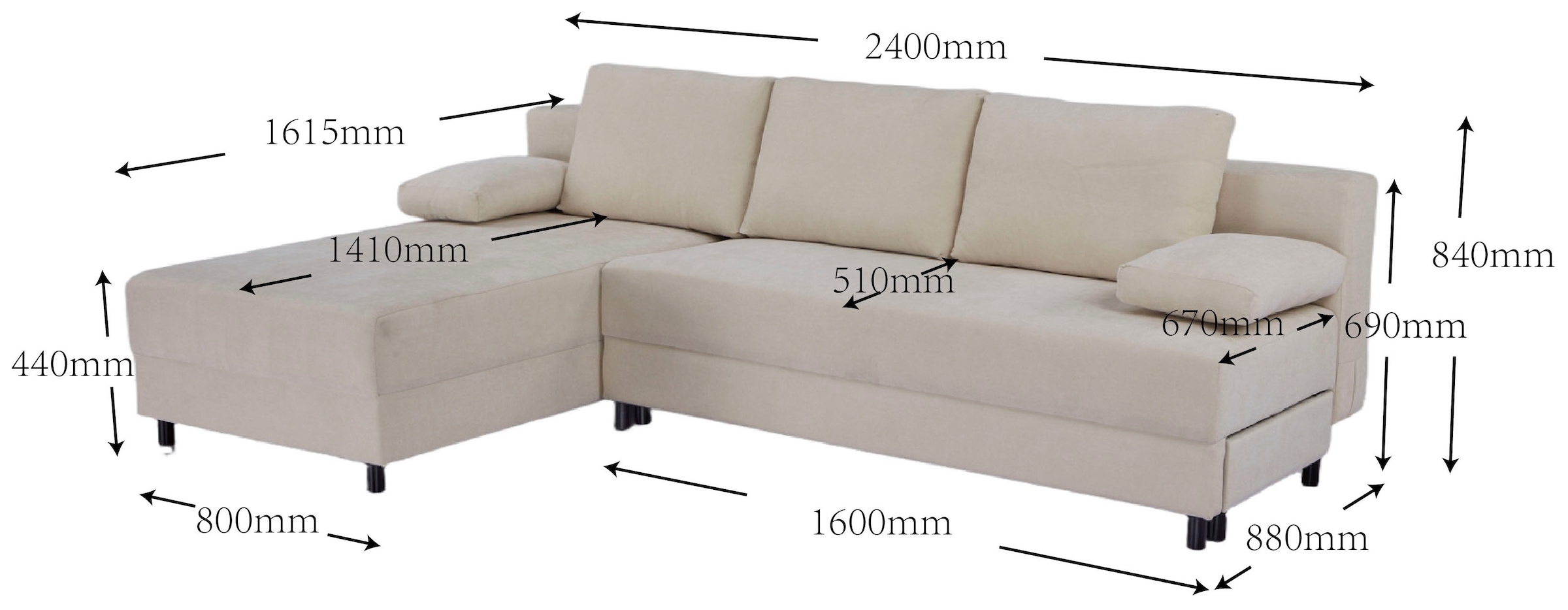OTTO home Schlafsofa »ONNIKO Ecksofa L-Form, Breite: 240 cm, Feinstruktur-Bezug« mit Bettfunktion & Bettkasten (Liegefläche 120 cm / 240 cm)