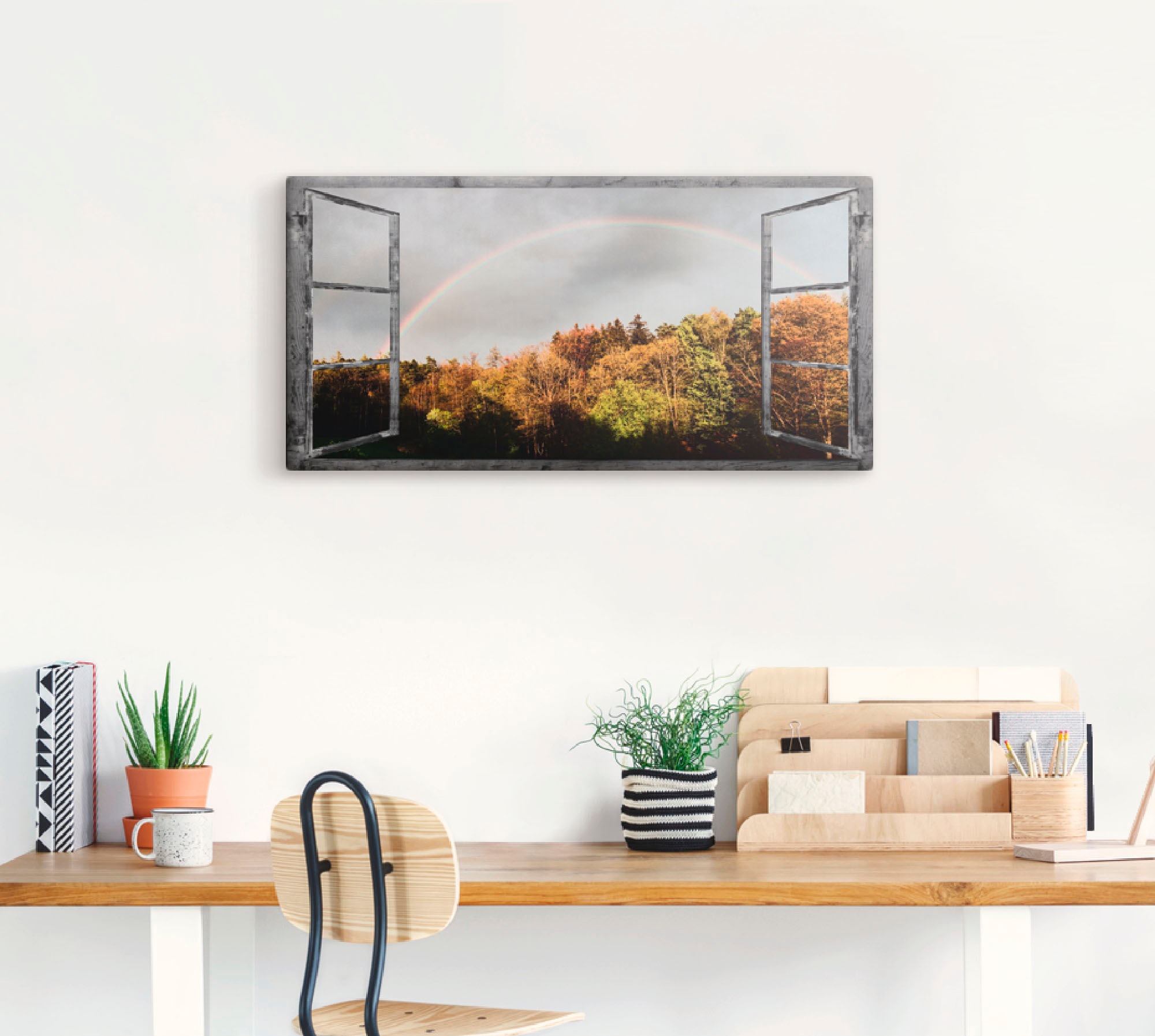 Artland Wandbild »Fensterblick - Regenbogen«, Fensterblick, (1 St.), als Leinwandbild, Wandaufkleber in verschied. Größen