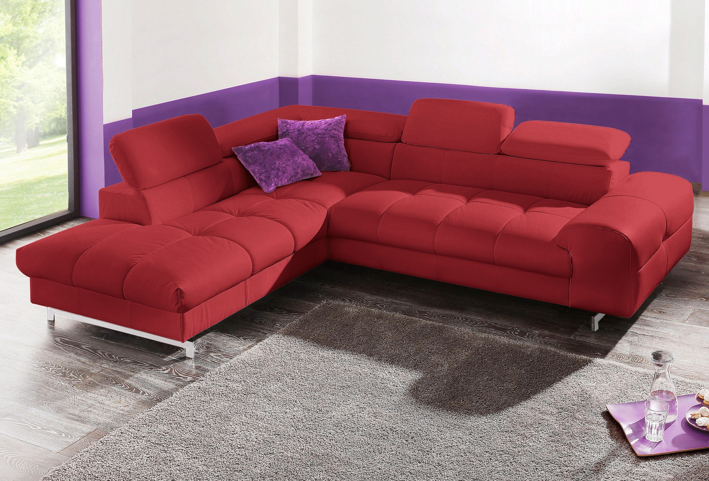 COTTA Ecksofa "Chef bequem, tolle Verarbeitungsdetails, Breite 262cm, L-Form" mit Kopfteilverstellung, edle Metallkufen, optional Schlaffunktion
