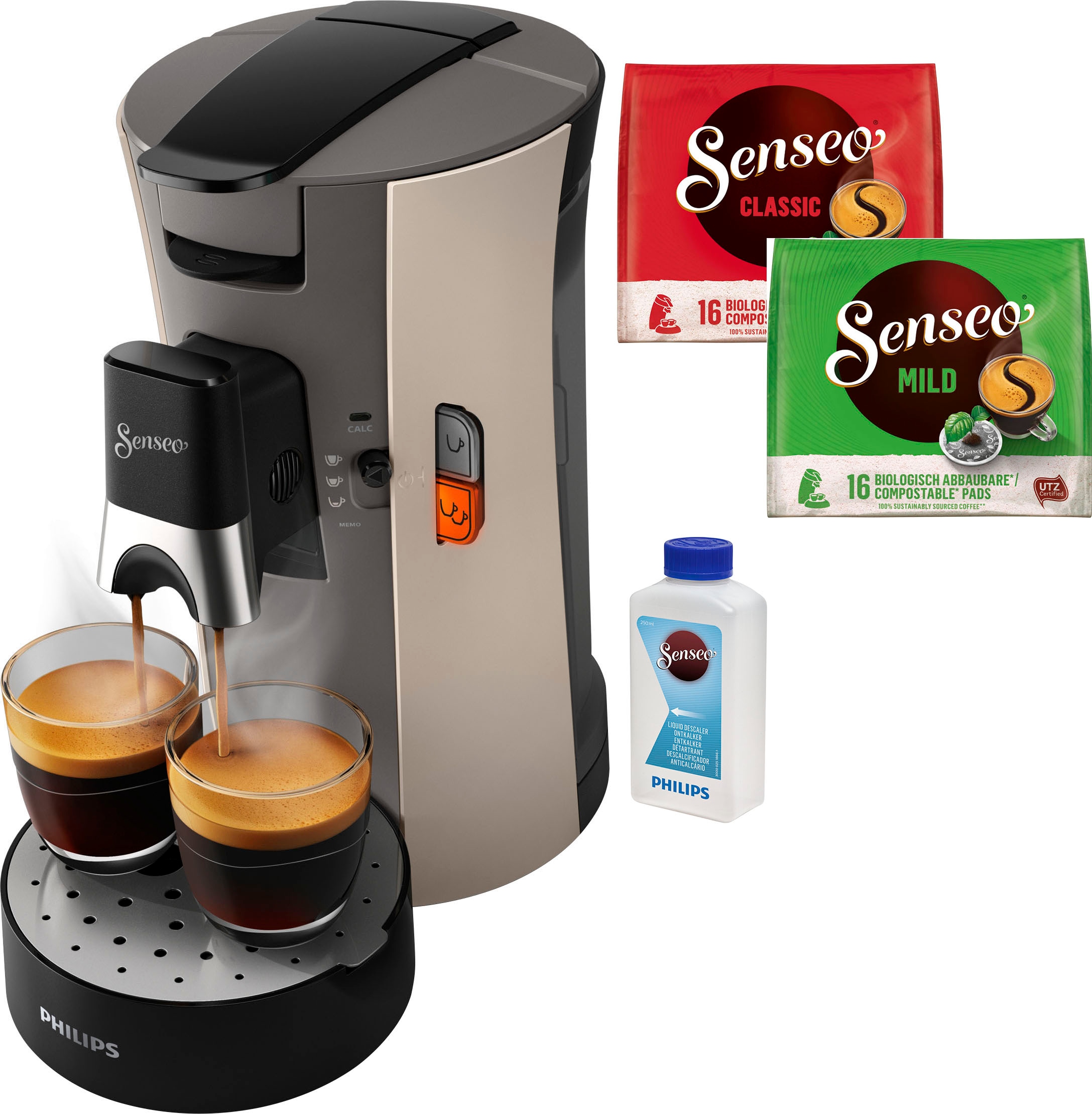 Philips Senseo Kaffeepadmaschine "Select CSA240/30, aus 21% recyceltem Plastik, +3 Kaffeespezialitäten", Memo-Funktion, 