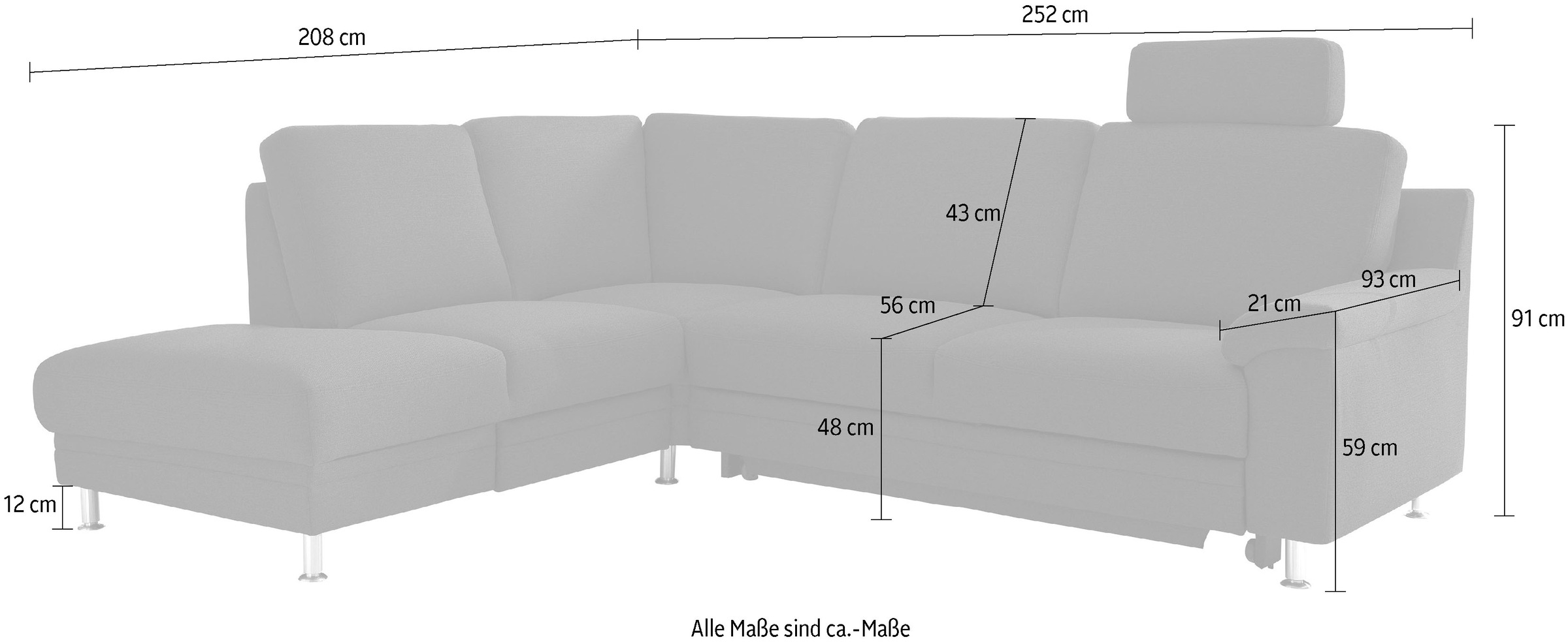 3C Carina Ecksofa »Korfu L-Form«, incl.- 1 Kopfstütze, wahlweise mit Schlafunktion und Stauraum