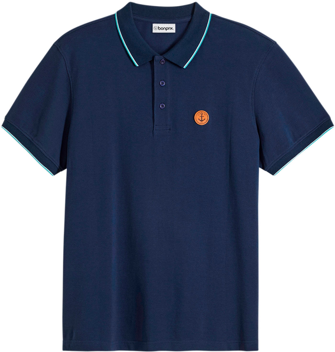 bonprix Poloshirt »Piqué-Poloshirt aus reiner Baumwolle« Regular Fit, Kurzarm, Polokragen, unifarben, mit Lederimitat-Badge