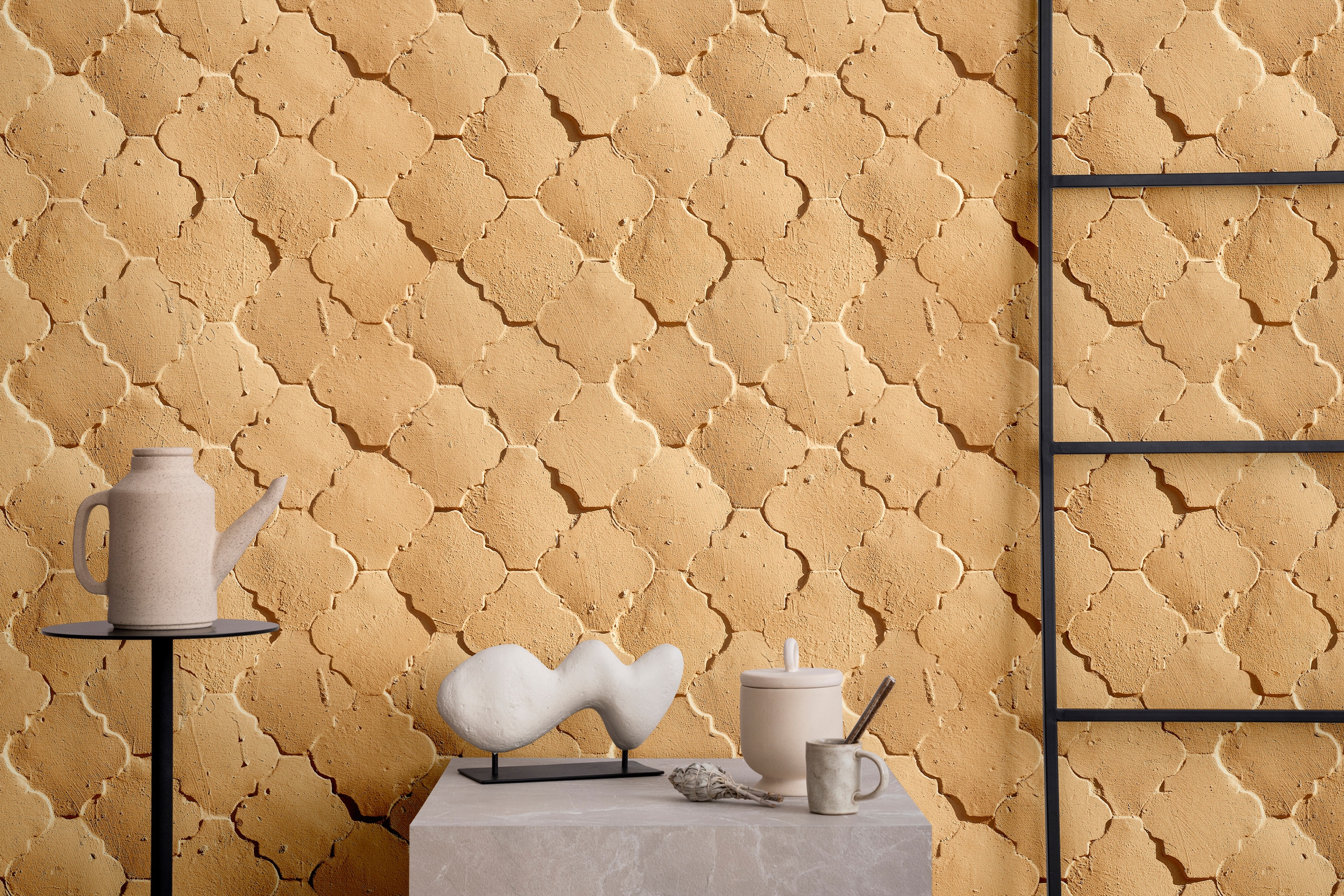 living walls Vliestapete "Strukturtapete orientalisches Muster Sandbeige 3D" matt glatt