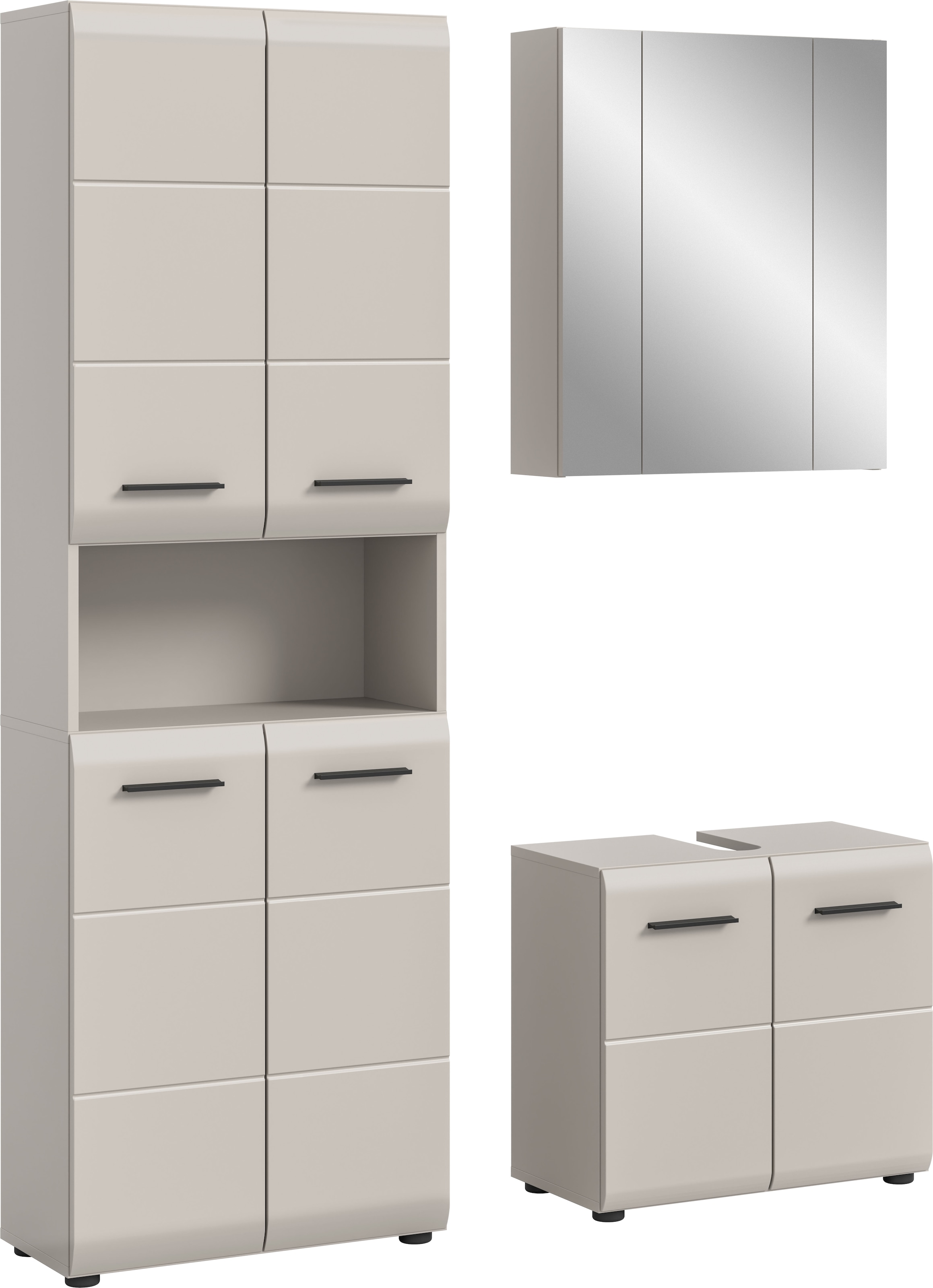 welltime Badmöbel-Set "FLORENZ, 3-teilige Badkombination, hochwertige MDF-Front" Set, best. aus: 1 Hochschrank, 1Waschbeckenunterschrank, 1 Spiegelschrank, 3 Stk. tlg.