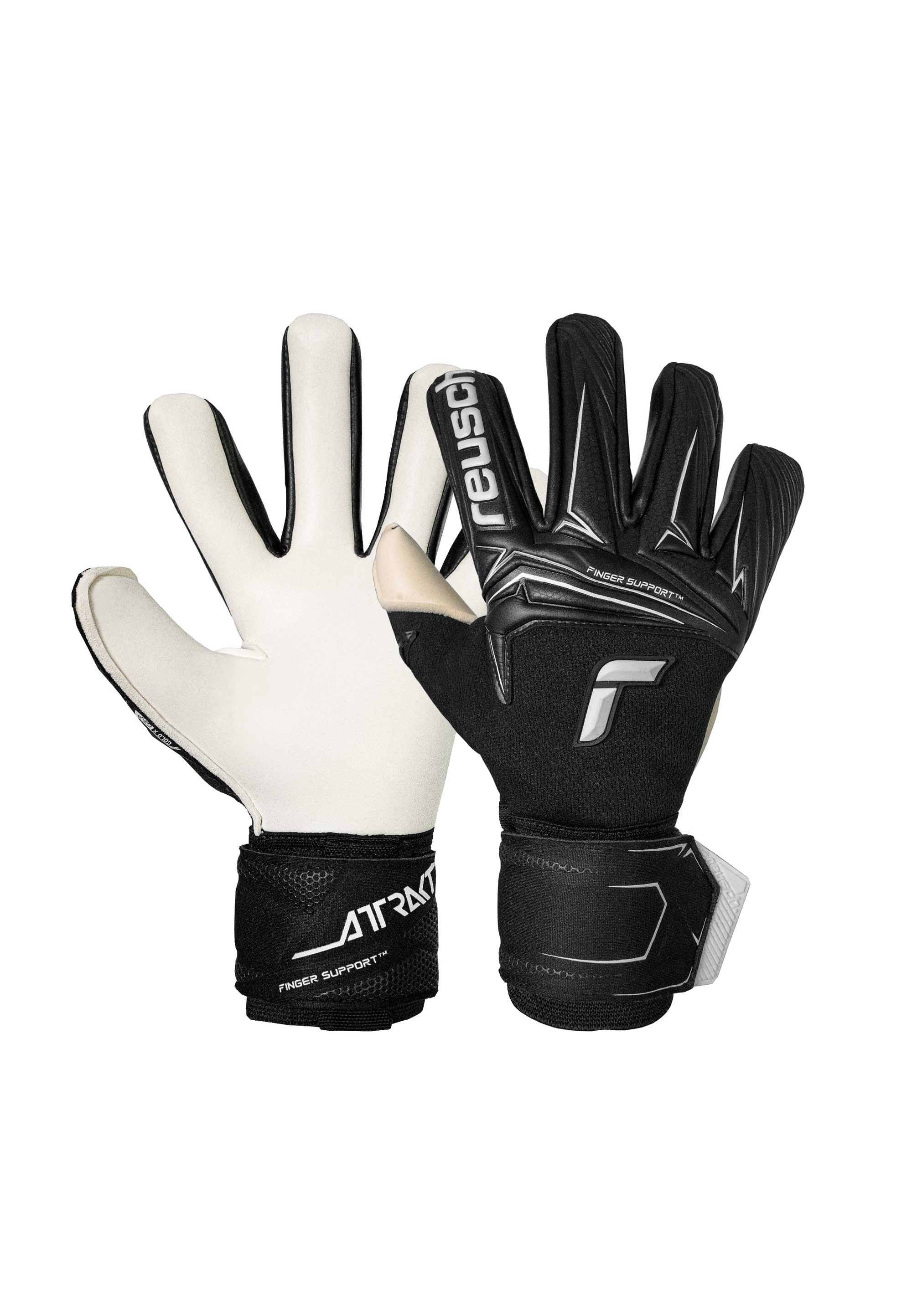 Torwarthandschuhe REUSCH "Attrakt Gold X NC", Damen, Gr. 10, schwarz, weiß, 42% Latex, 24% Polyester, 18% Polypropylen, 7% Polyamid, 6% Synthetik, 3% Polyurethan, Handschuhe, mit maximaler Sicherheit für die Finger