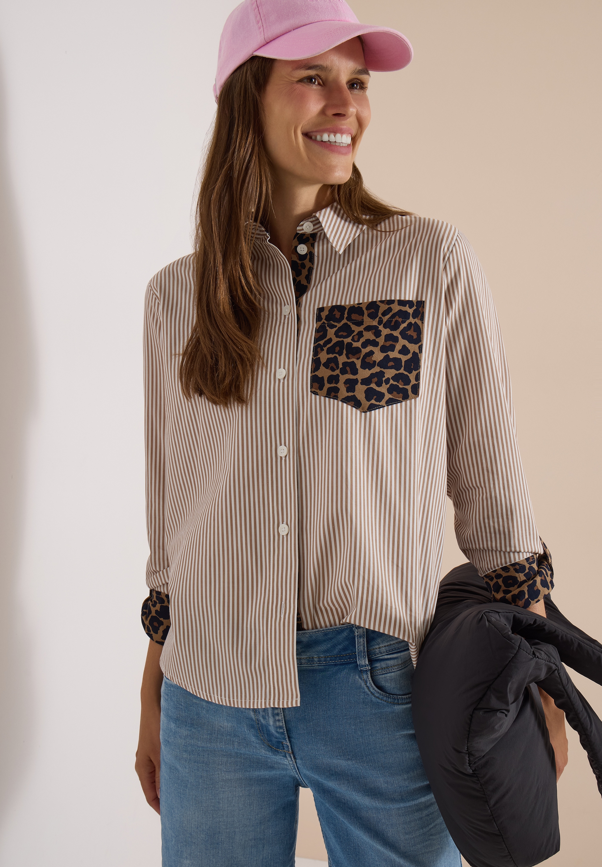 Cecil Hemdbluse Kontrastfabene Details im Animal-Print