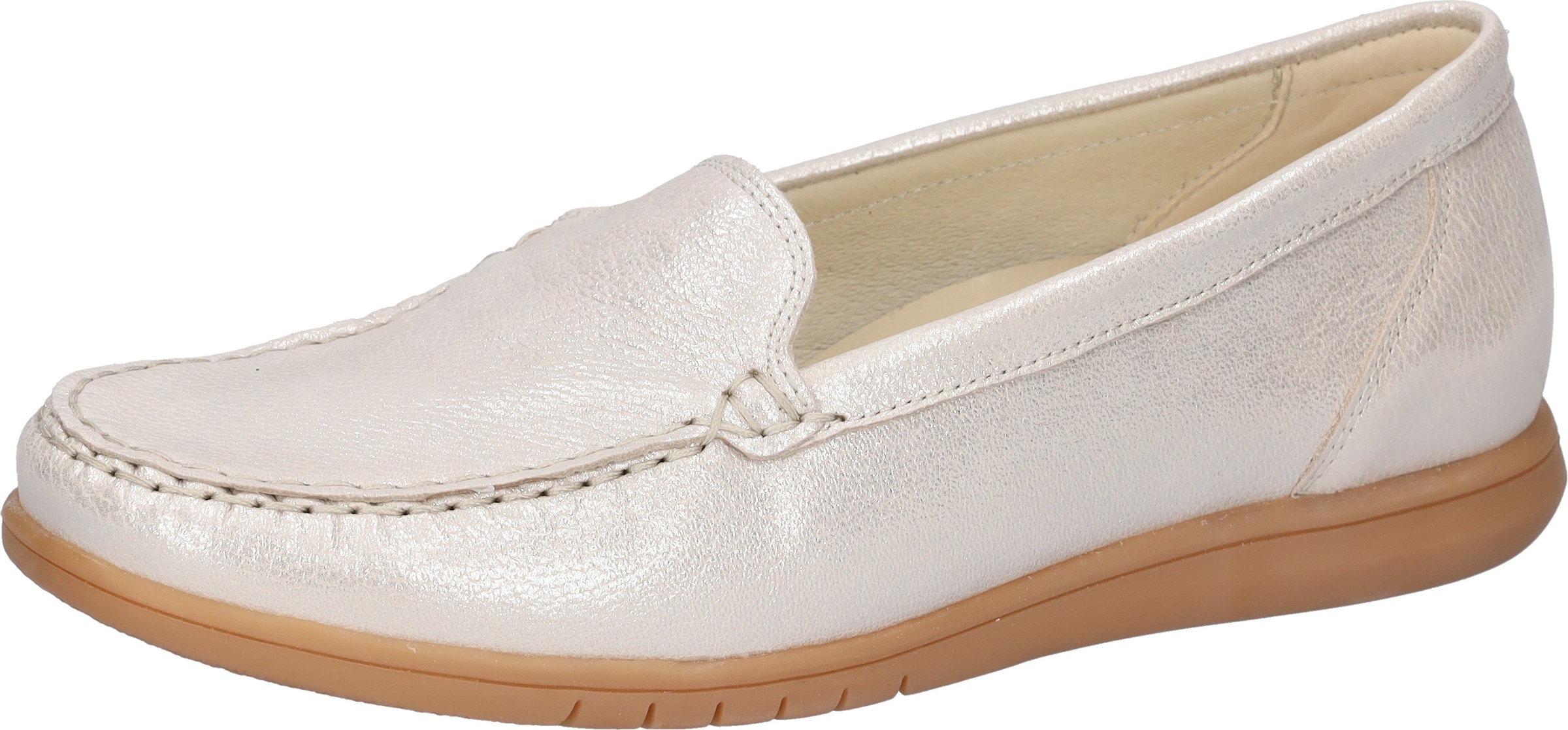 Mokassin WALDLÄUFER "H-WANDA", Damen, Gr. 6 (39), hellbeige, Veloursleder, unifarben, Schuhe Mokassin, Slipper, Schlupfschuh, Halbschuh in Komfortweite H (= sehr weit)