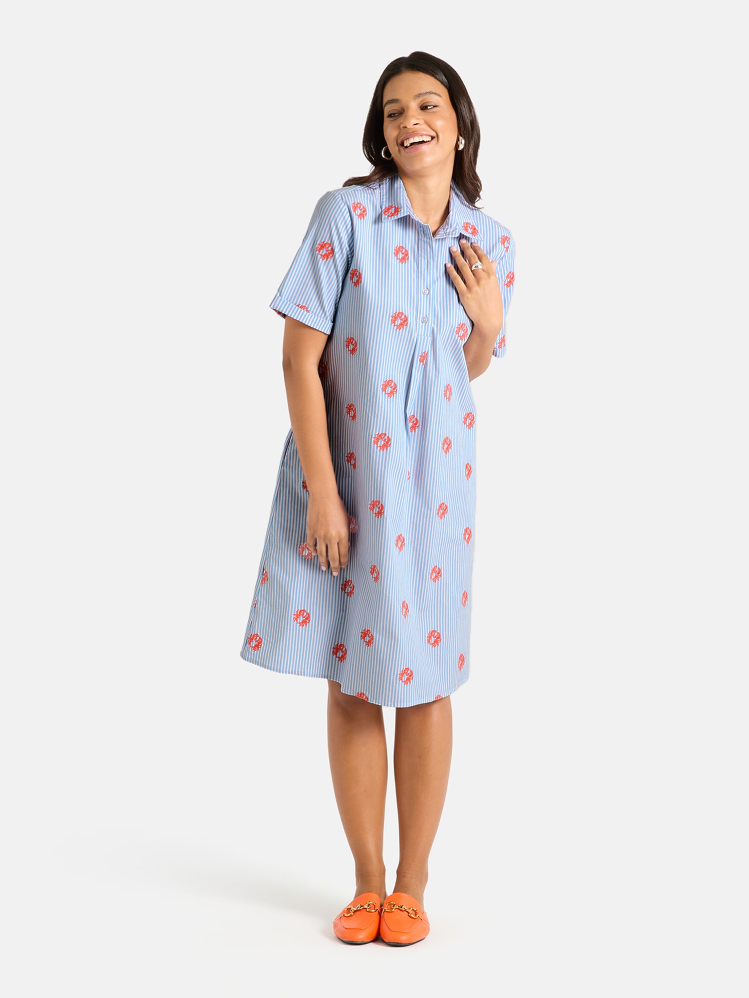 Lieblingsstück Hemdblusenkleid "NaraL" Kurzarm mit Umschlagsaum, Stickereien