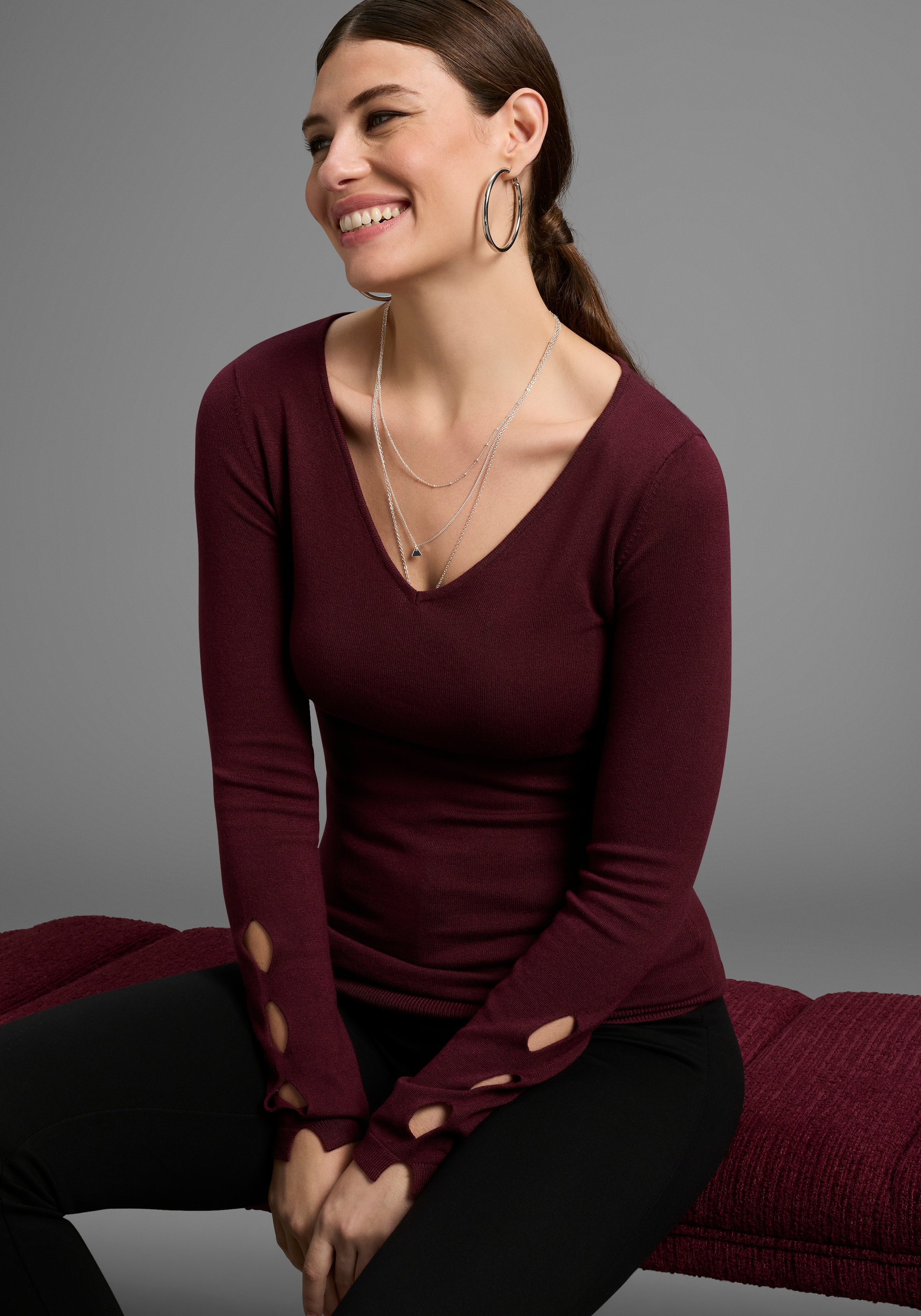 Bruno Banani Strickpullover mit besonderem Ärmel-Detail günstig online kaufen