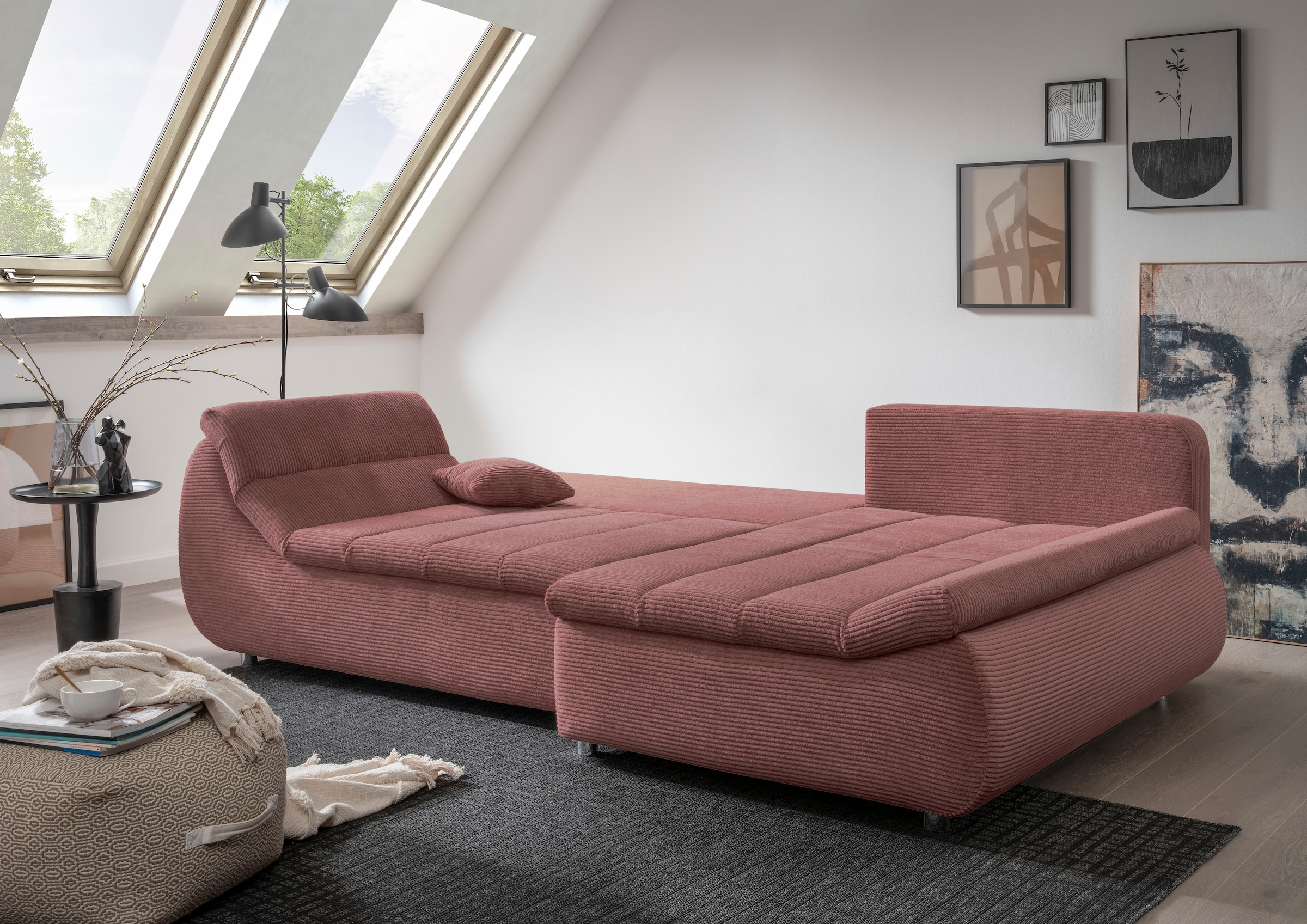 INOSIGN Ecksofa »Imola elegant und bequem, aktuelle Steppung im Sitz, L-Form«, wahlweise mit Bettfunktion