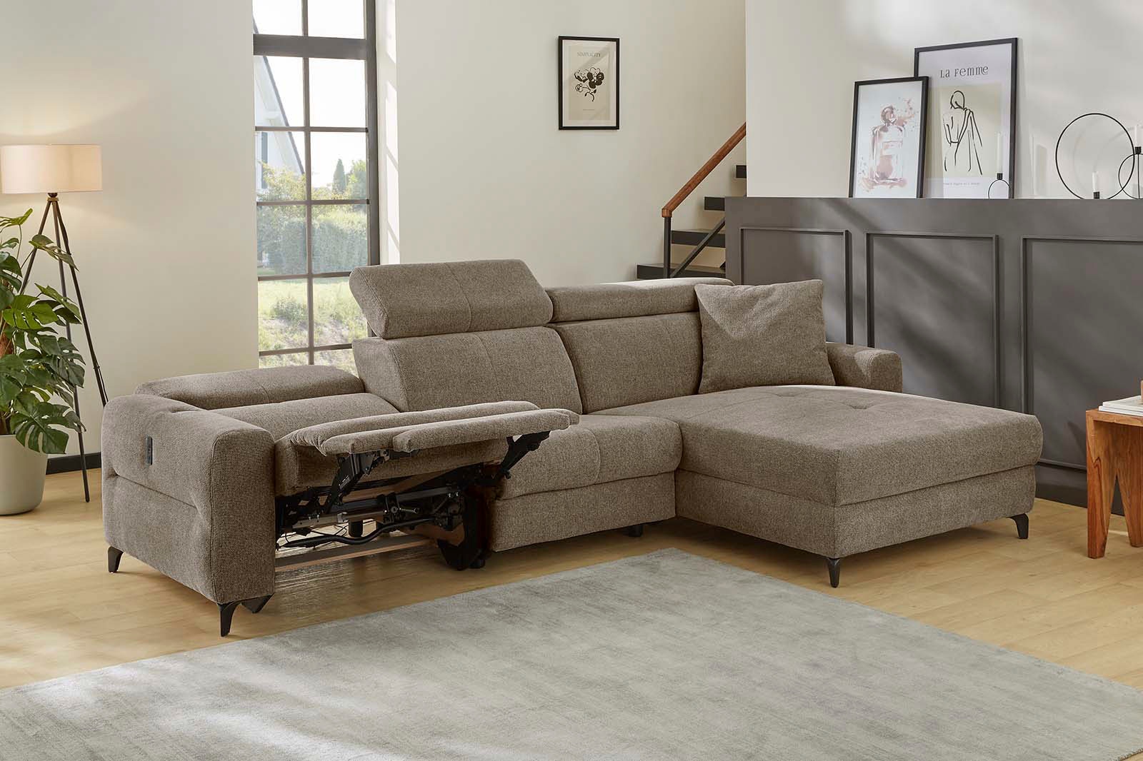 Jockenhöfer Gruppe Ecksofa »Monaco L-Form mit elektromotorischer Relaxfunktion und«, induktiver Lademöglichkeit + USB-A Ladeport, verstellbare Kopfstützen
