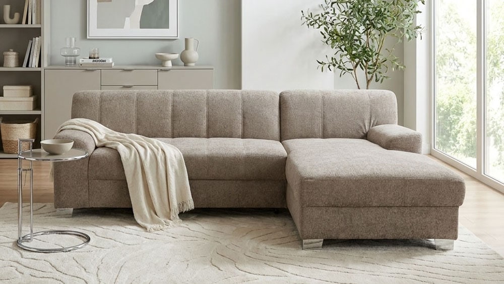 OTTO home "Lolland 241 x 146 cm, modern, mit Steppungen, mittelfester Sitz" mit Schlaffunktion, L-Form, aus Pet Friendly Bezug