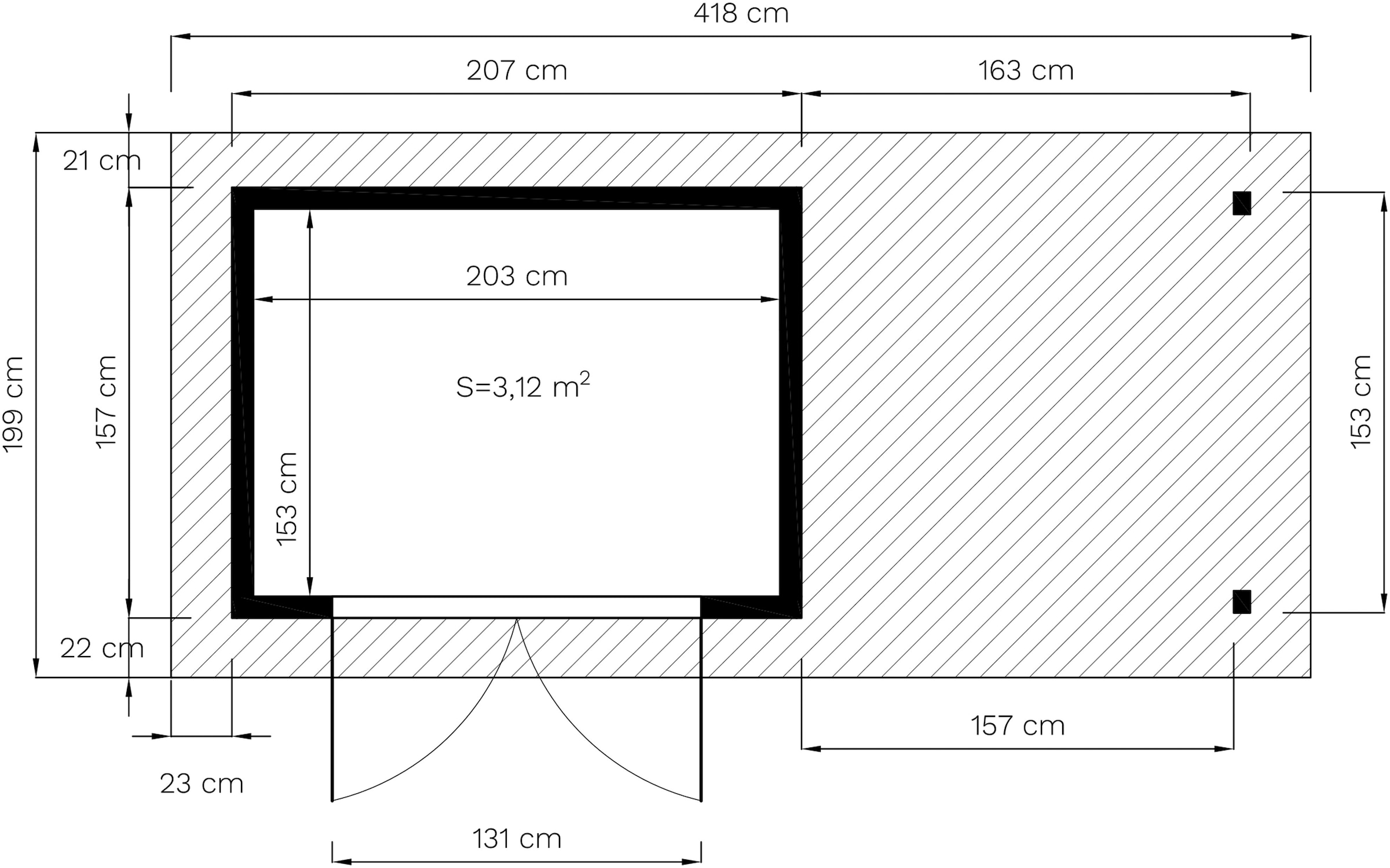 BERTILO Gartenhaus »Pent Modern 2 Plus naturbelassen«, mit hohen Seitenwänden und einer 1,88 m hohen Doppeltür
