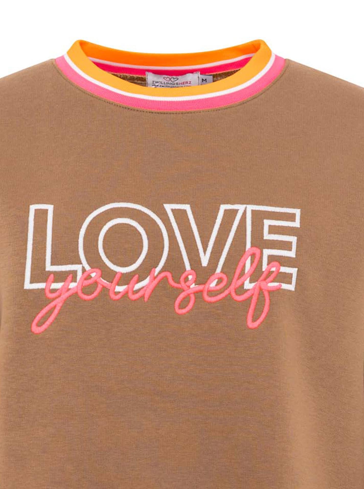 Zwillingsherz Hoodie »"Love Yourself"«, Rundhals, gestreifte Neon-Bündchen, gestickter Schriftzug
