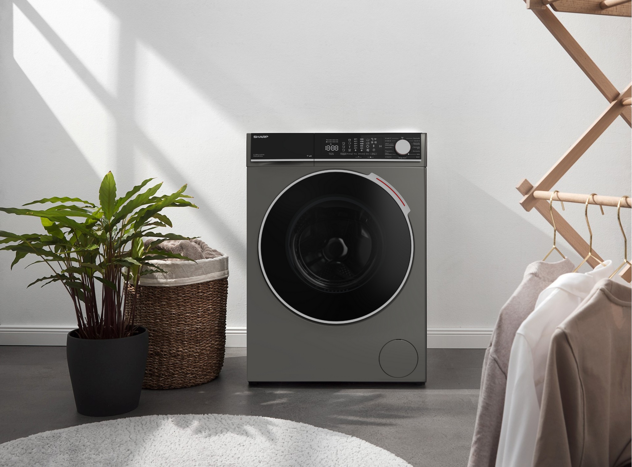 Sharp Waschmaschine High Class »ES-WNFL814CADA-DE«, 8 kg, 1400 U/min, 8kg /+WIFI/A-20%/Total AS/ Fulltouch/Steam/Espr. Grey
