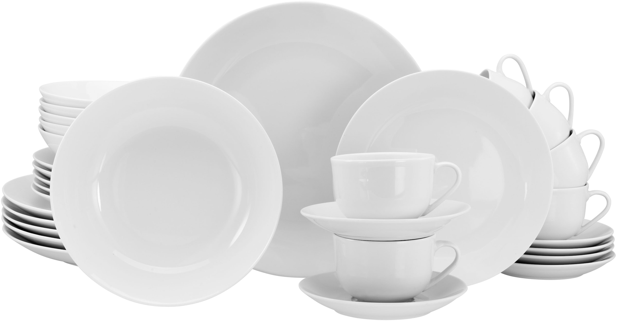 my home Kombiservice »Angi«, (Set, 30 tlg., je 6 Tassen, Untertassen, Desserteller, Speiseteller, Suppenteller), Geschirr-Set, harmonische, trendige Coupeform
