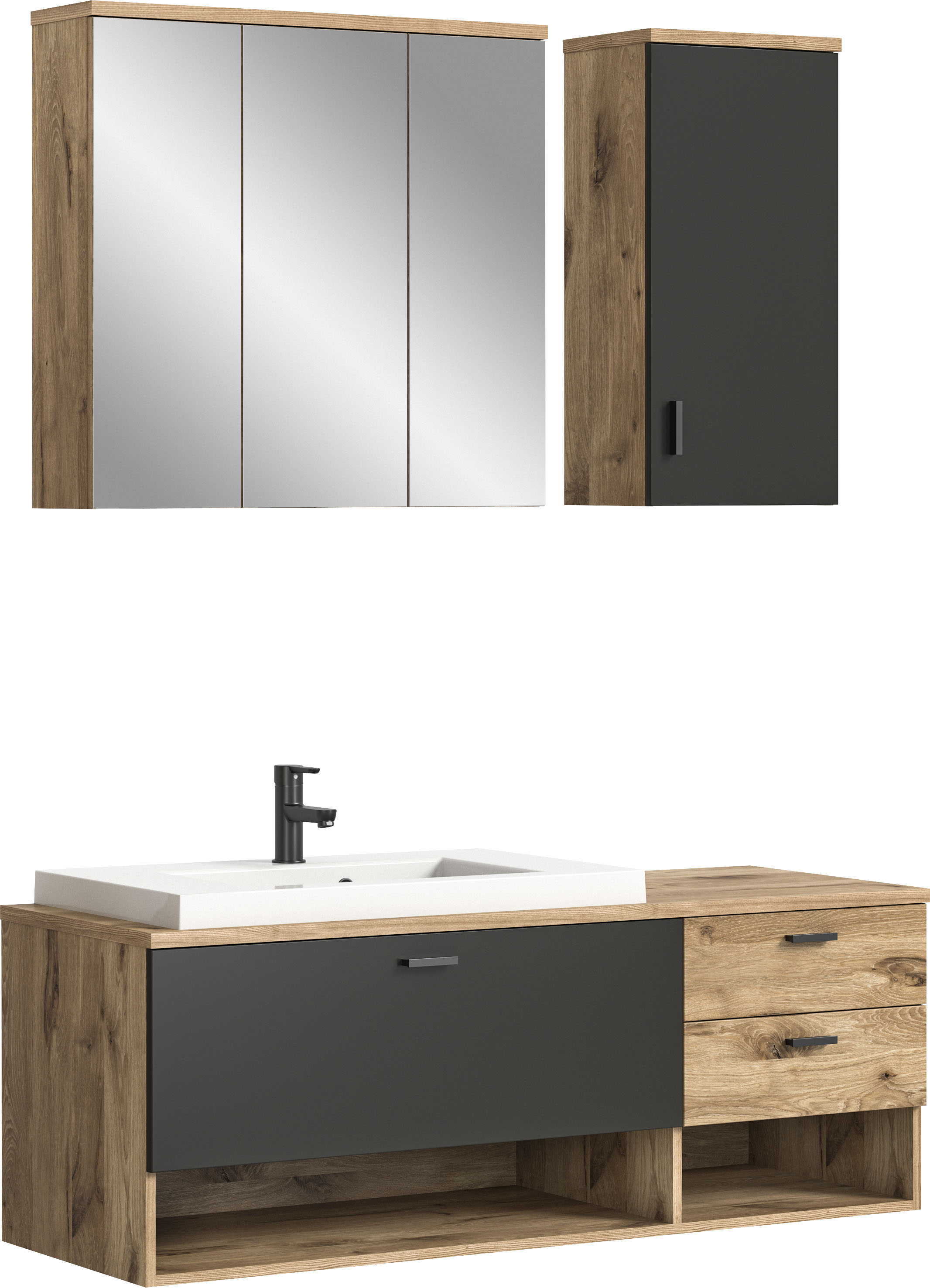 Thumbnail - welltime Badmöbel-Set "Dolo, 3 teilig, inklusive Mineralguss-Waschbecken, bestehend aus:" Set, 3 Stk. tlg.