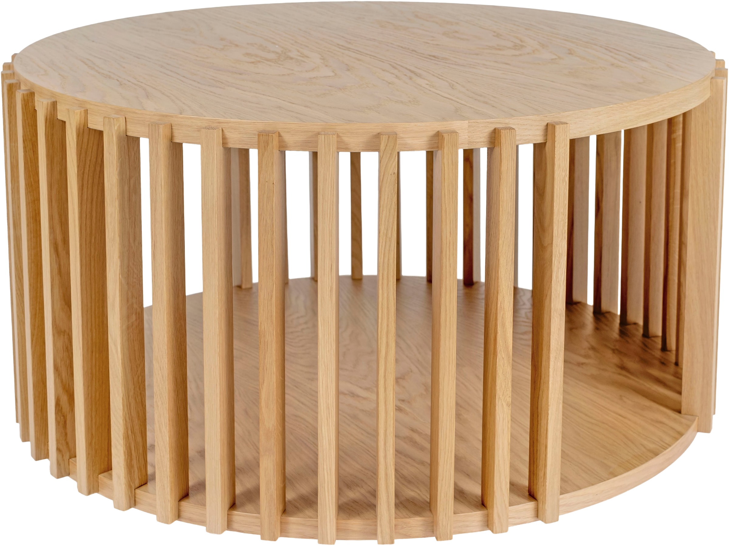 Woodman Couchtisch »Drum, Breite/Tiefe/Höhe: 83/83/42 cm«, Holzfurnier aus Eiche, Sproßen aus massiver Eiche