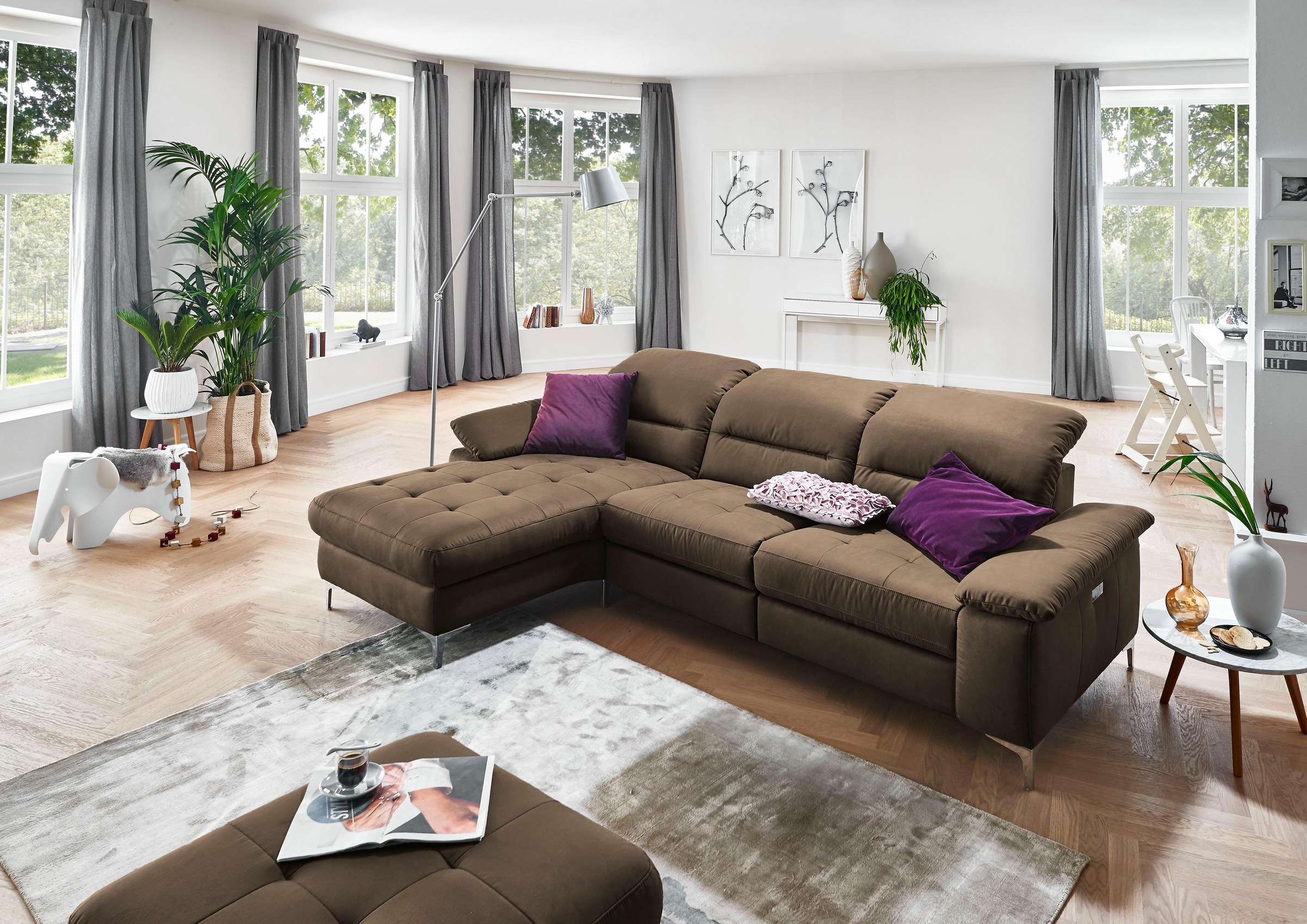 Places of Style Ecksofa »Basel L-Form«, mit vollmotorischer Relaxfunktion und motorischer Recamiere