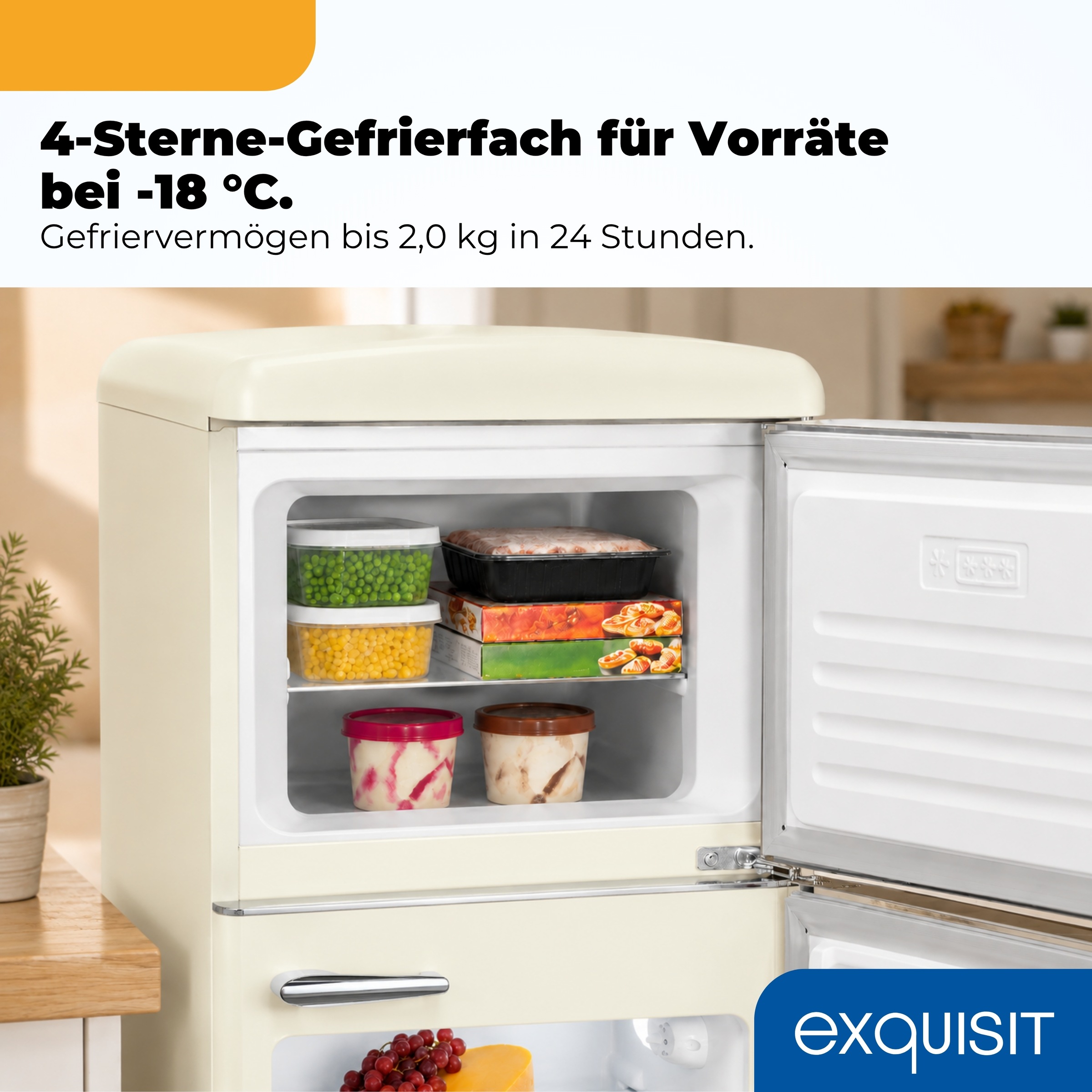 exquisit Kühl-/Gefrierkombination »RKGC270-45-H-160C magnolienweiss« 146,5 cm hoch 54,5 cm breit LED-Beleuchtung, verstellbare Glasböden, Retro-Design