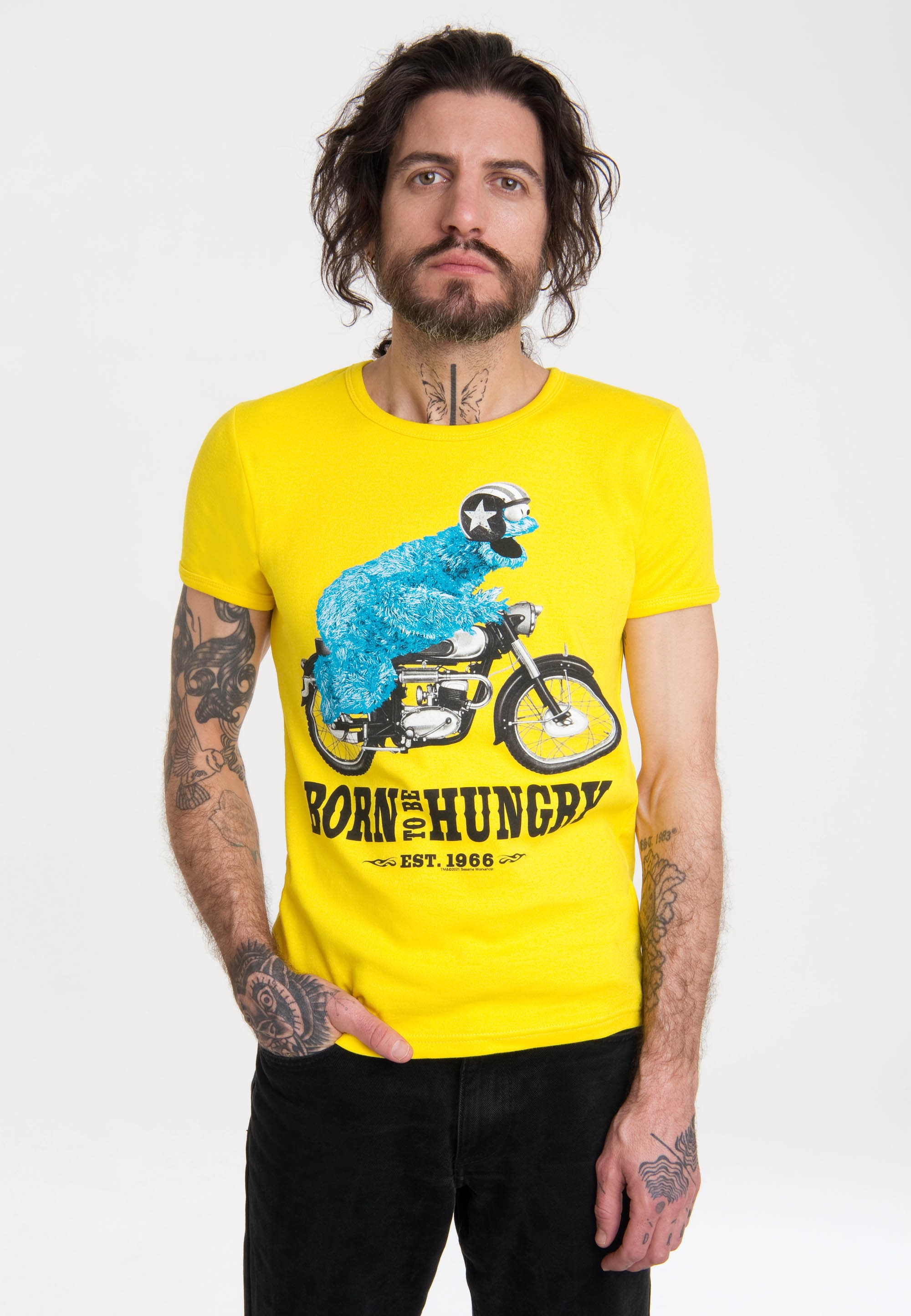 lizenziertem BAUR mit Krümelmonster | Motorrad«, ▷ LOGOSHIRT für Print »Sesamstraße T-Shirt -