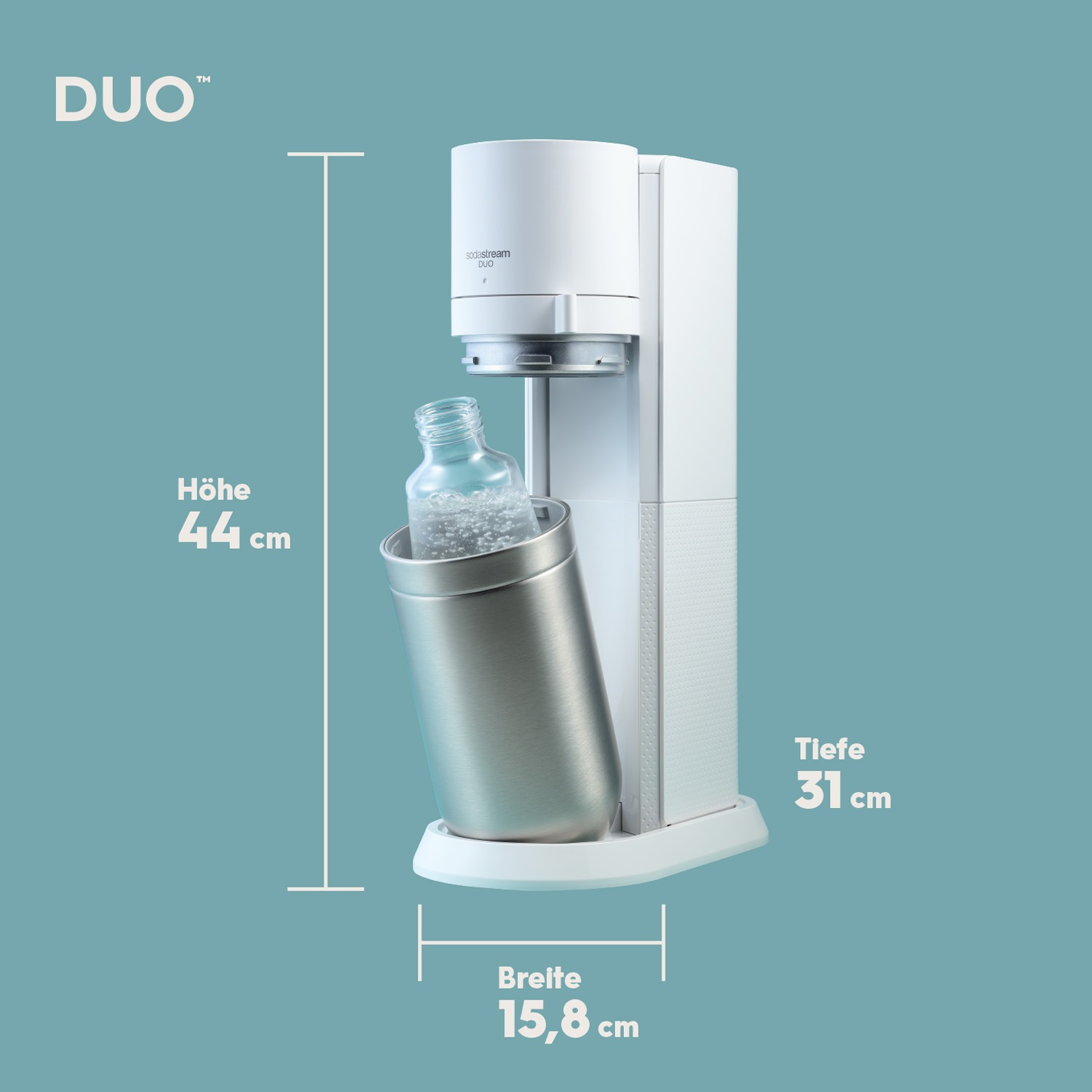 SodaStream Wassersprudler »DUO«, (Set, 4 tlg.), CO2-Zylinder, 1L Glasflasche, 1L spülmaschinenfeste Kunststoff-Flasche