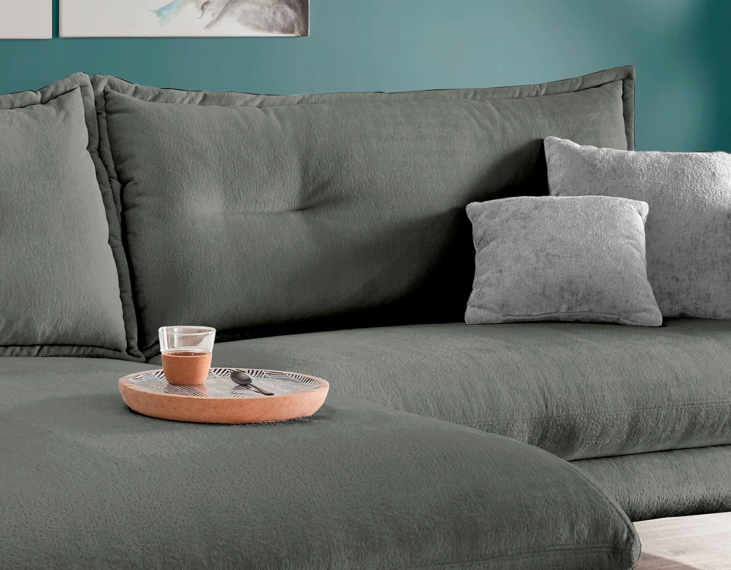 INOSIGN Ecksofa »Lazio modern und bequem, schmale Armlehnen, tolle Detailverarbeitung«, zwei verschiedene Fußfarben wählbar