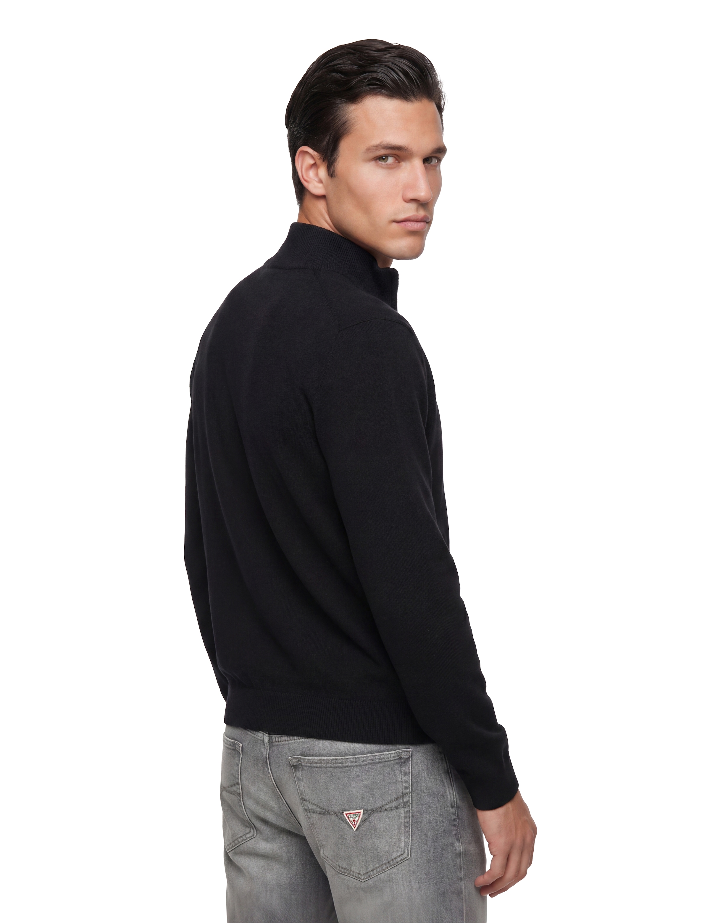 Guess Strickjacke »MAGNUS« mit Woll- und Seiden-Anteil, Stehkragen, Regular Fit
