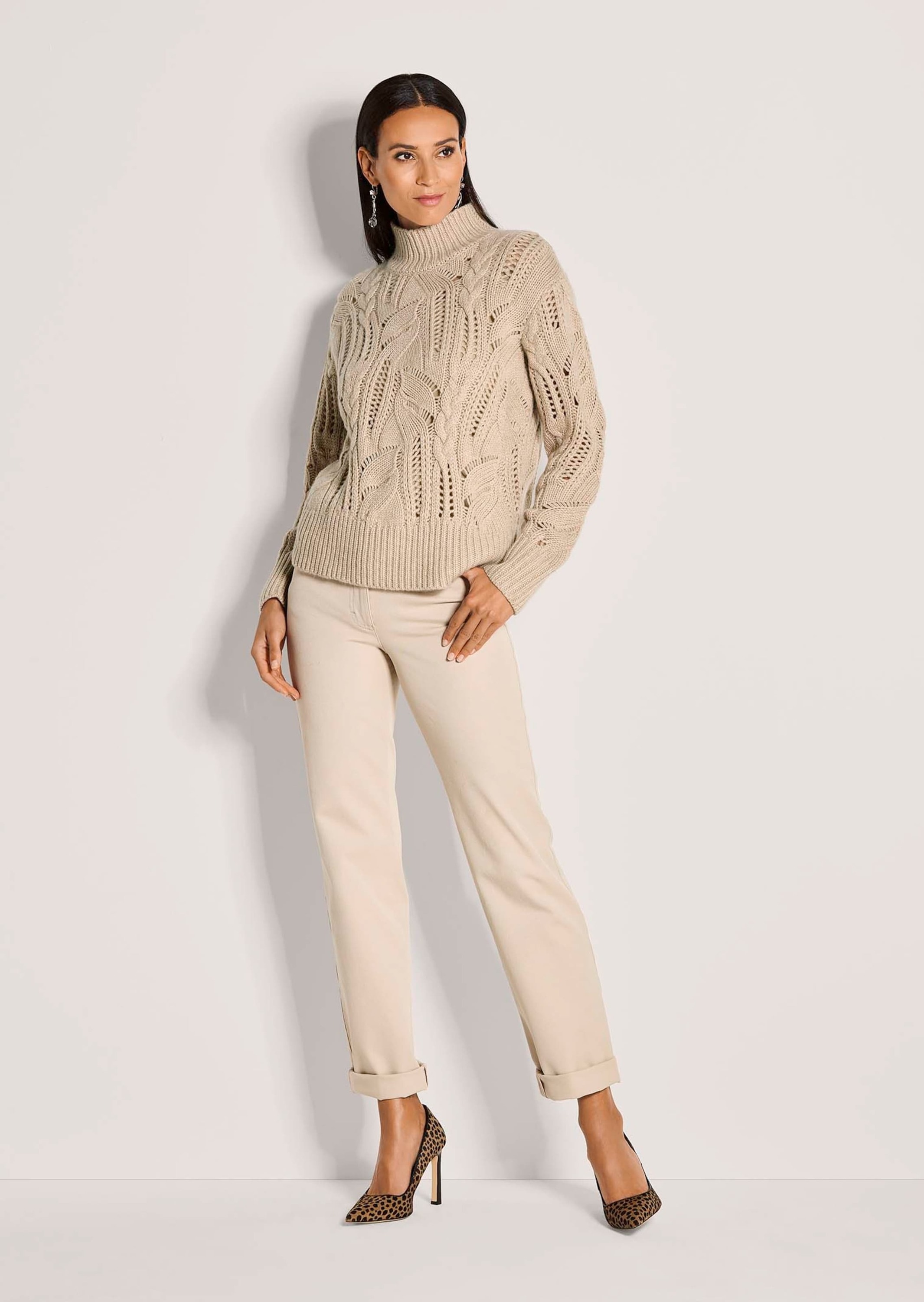 MADELEINE Longpullover "Strickpullover Eleganter Wollpullover mit Zopfmuste günstig online kaufen