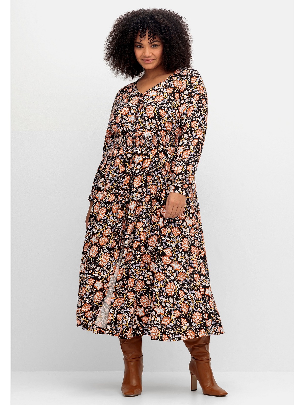 sheego by Joe Browns Maxikleid »Große Größen«, mit Blumenprint und  gesmokter Taille online bestellen | BAUR