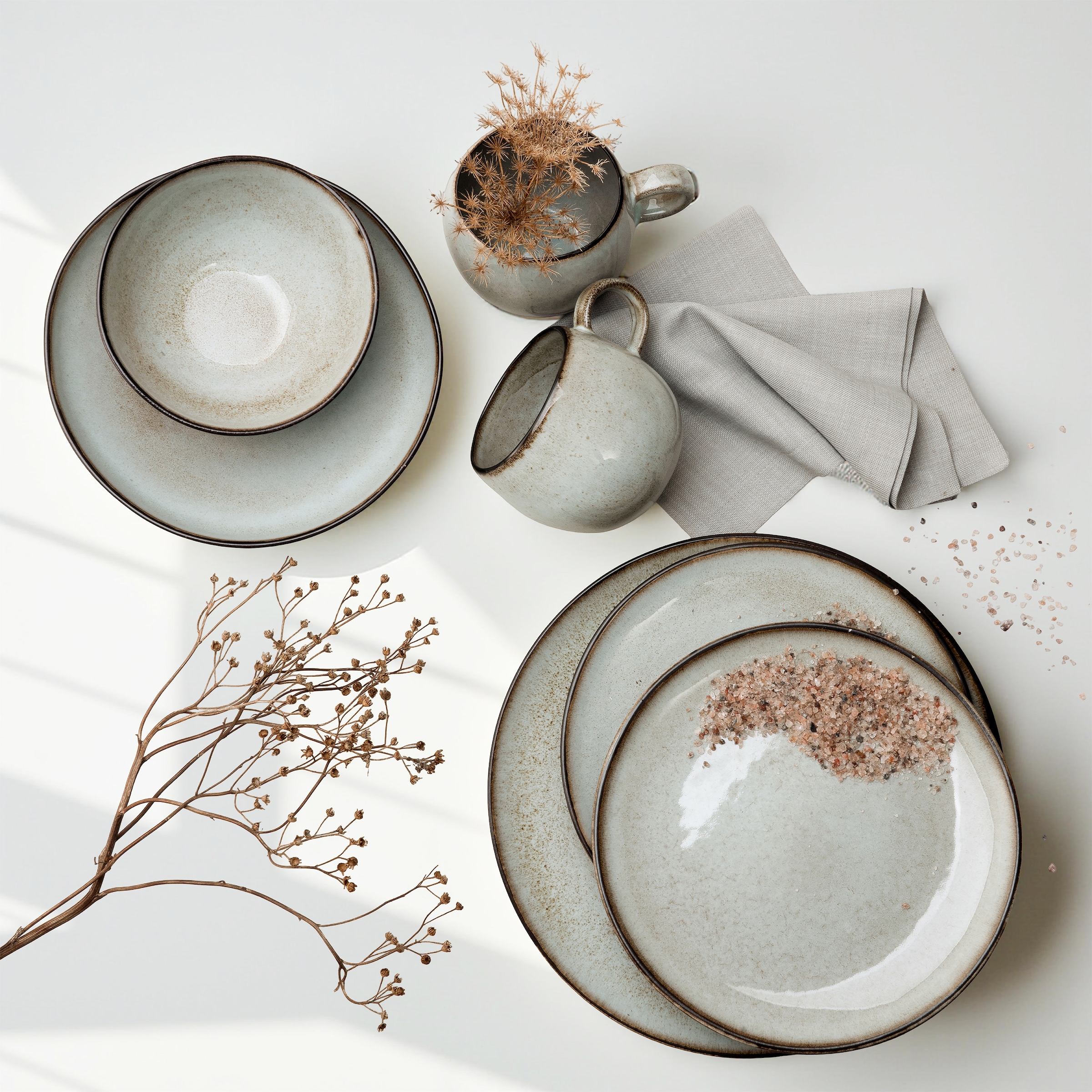 CreaTable Kombiservice »Geschirr-Set Stone Town« Service, organische Form, Handmade Charakter, 8 Teile, für 2 Personen