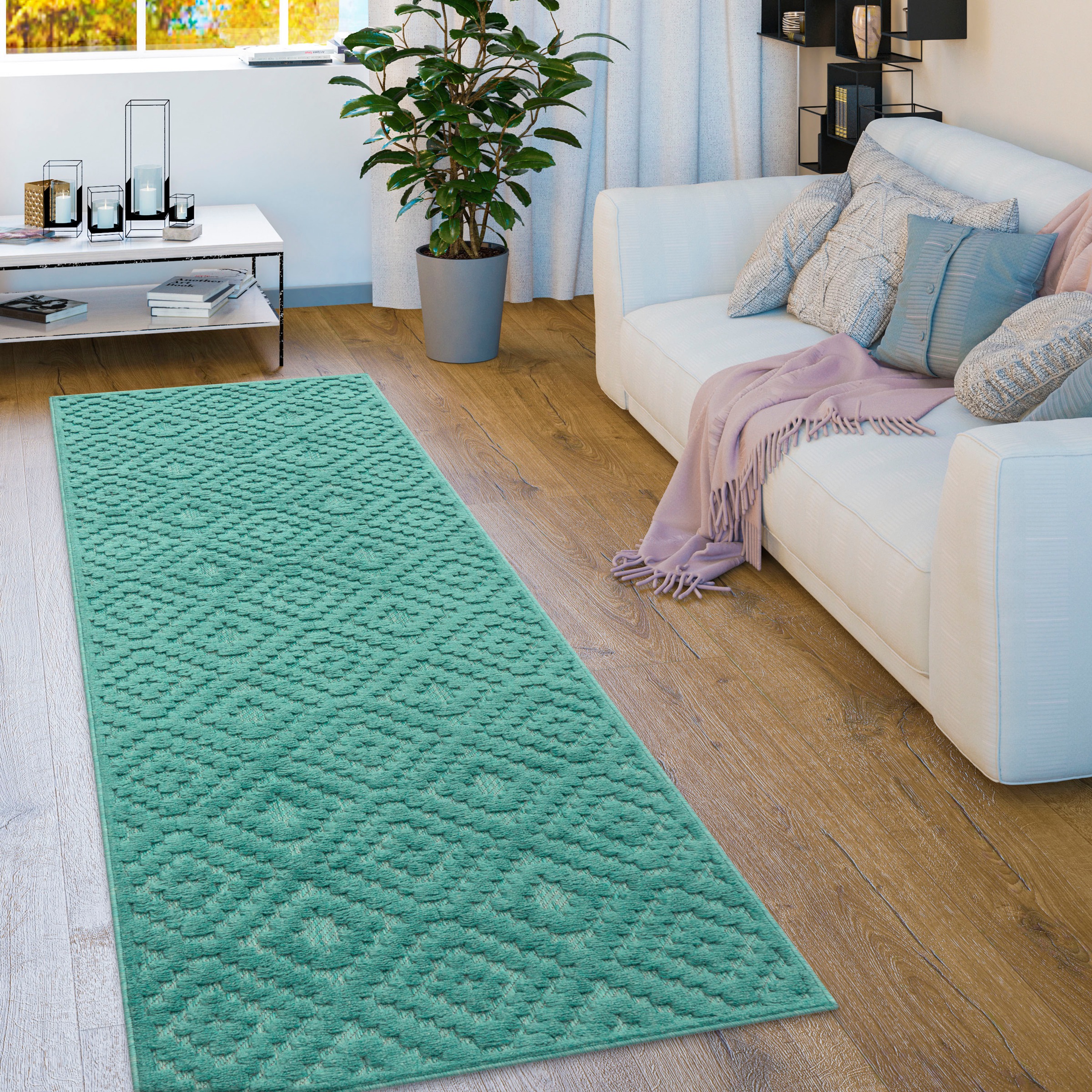 Paco Home Teppich »Livorno 672«, rechteckig, Uni-Farben, Scandi, Rauten  Muster, Hoch-Tief Effekt, Outdoor geeignet kaufen | BAUR