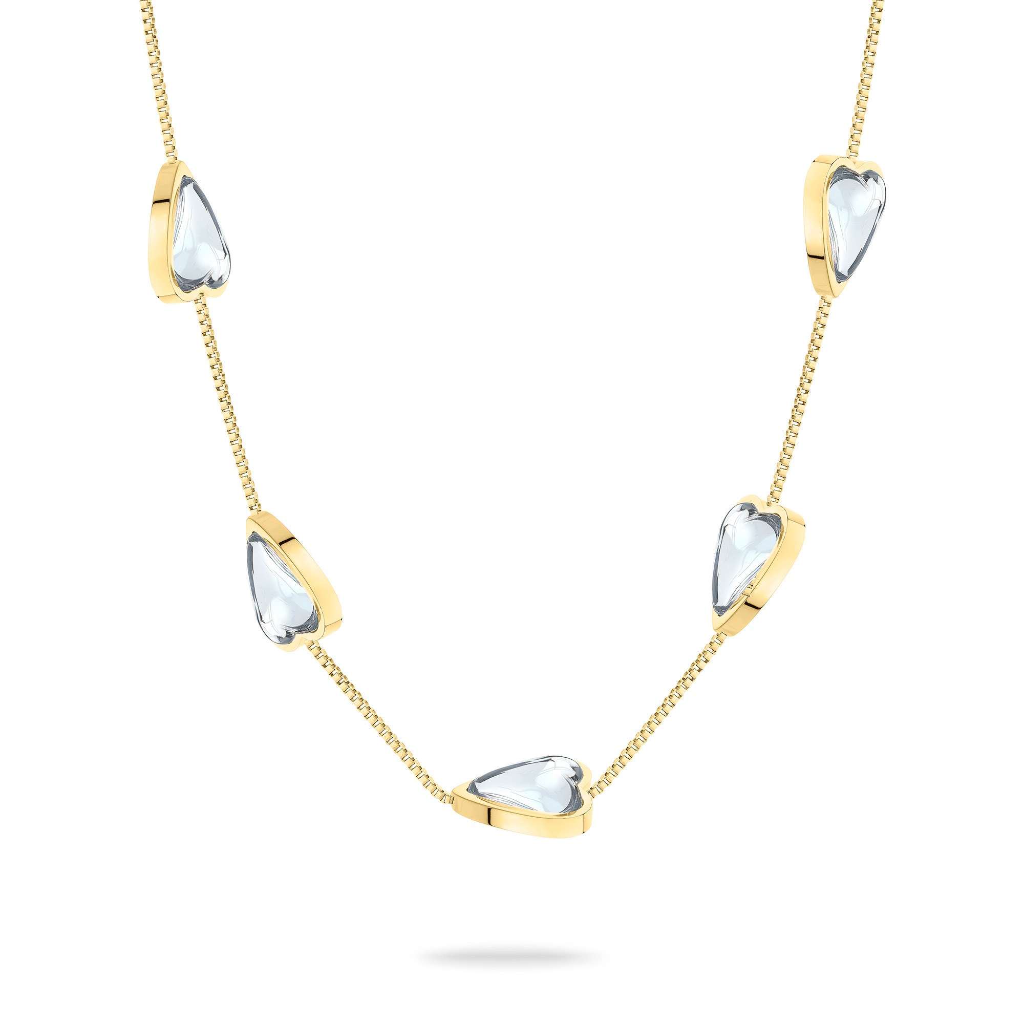 Damen Edelstahlkette "Schmuck Geschenk Halskette Glass Heart", Edelstahl, L: 45 B: 1,3mmgelbgoldfarben, transparent, LIEBESKIND BERLIN, Edelstahl,