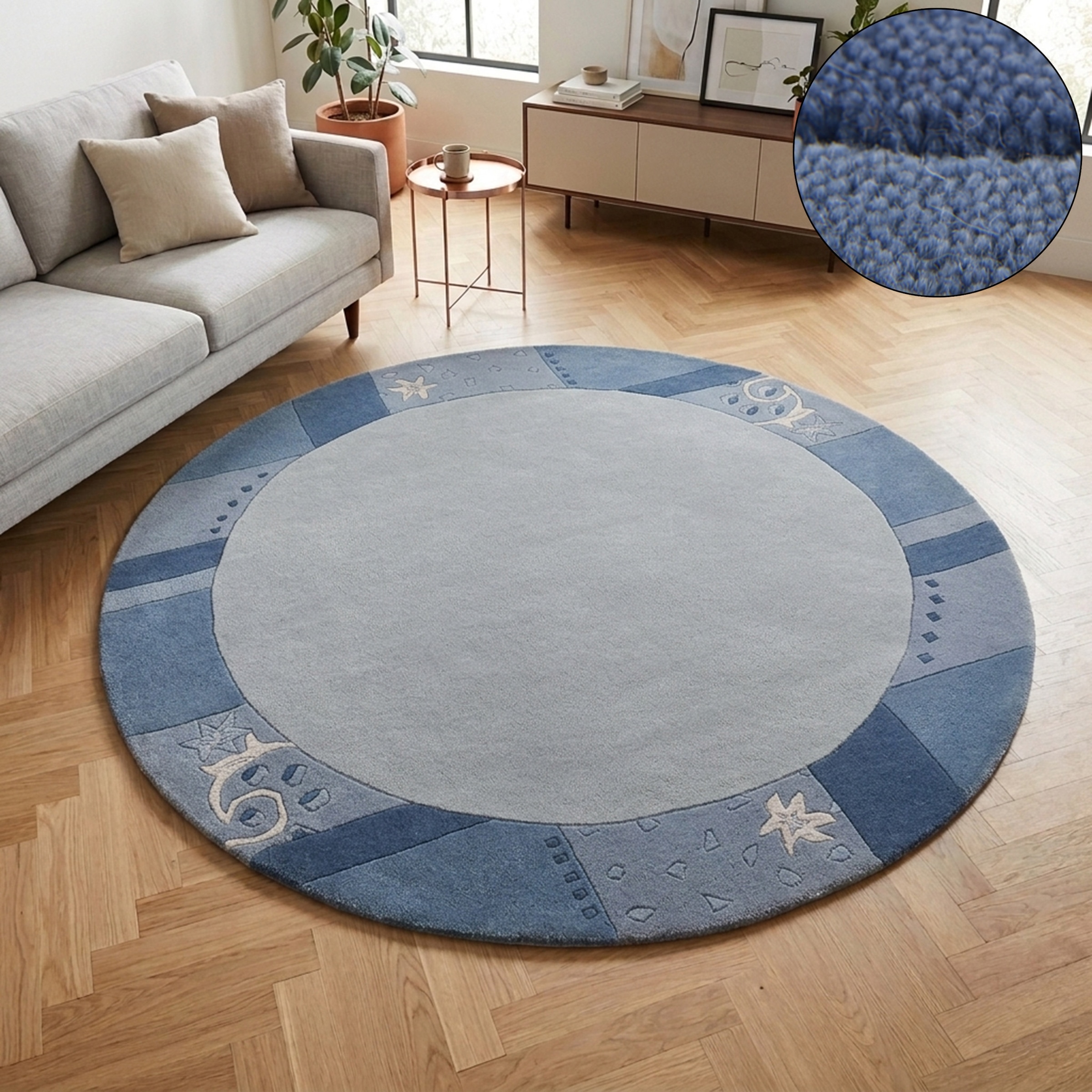 THEKO 1100000002199 "Royal Ganges" rund 13 mm Höhe 95% Wolle, mit Bordüre, ideal im Wohnzimmer & Schlafzimmer