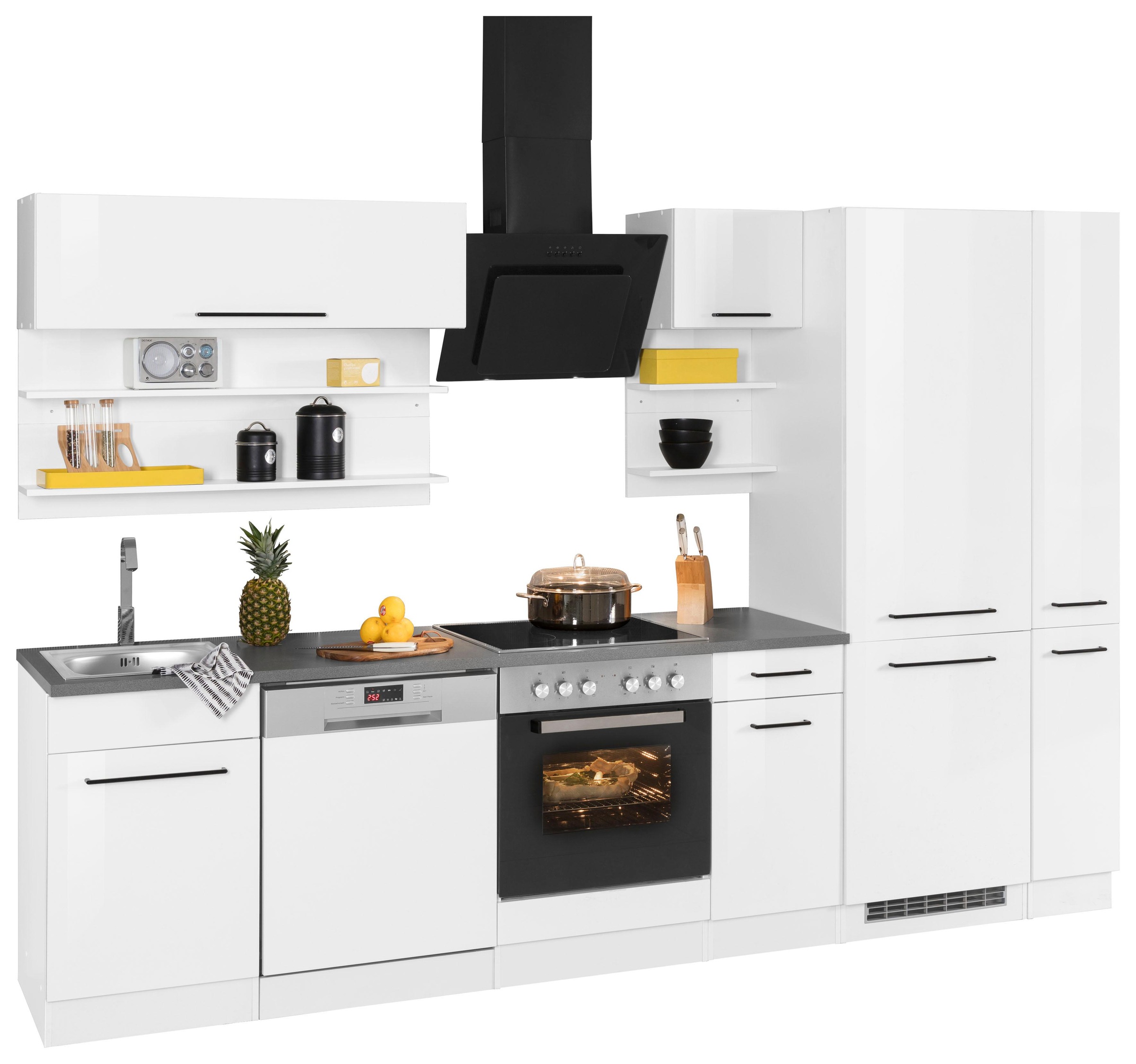 KOCHSTATION Küchenzeile »KS-Tulsa«, ohne E-Geräte, Breite 300 cm, schwarze Metallgriffe, MDF Fronten