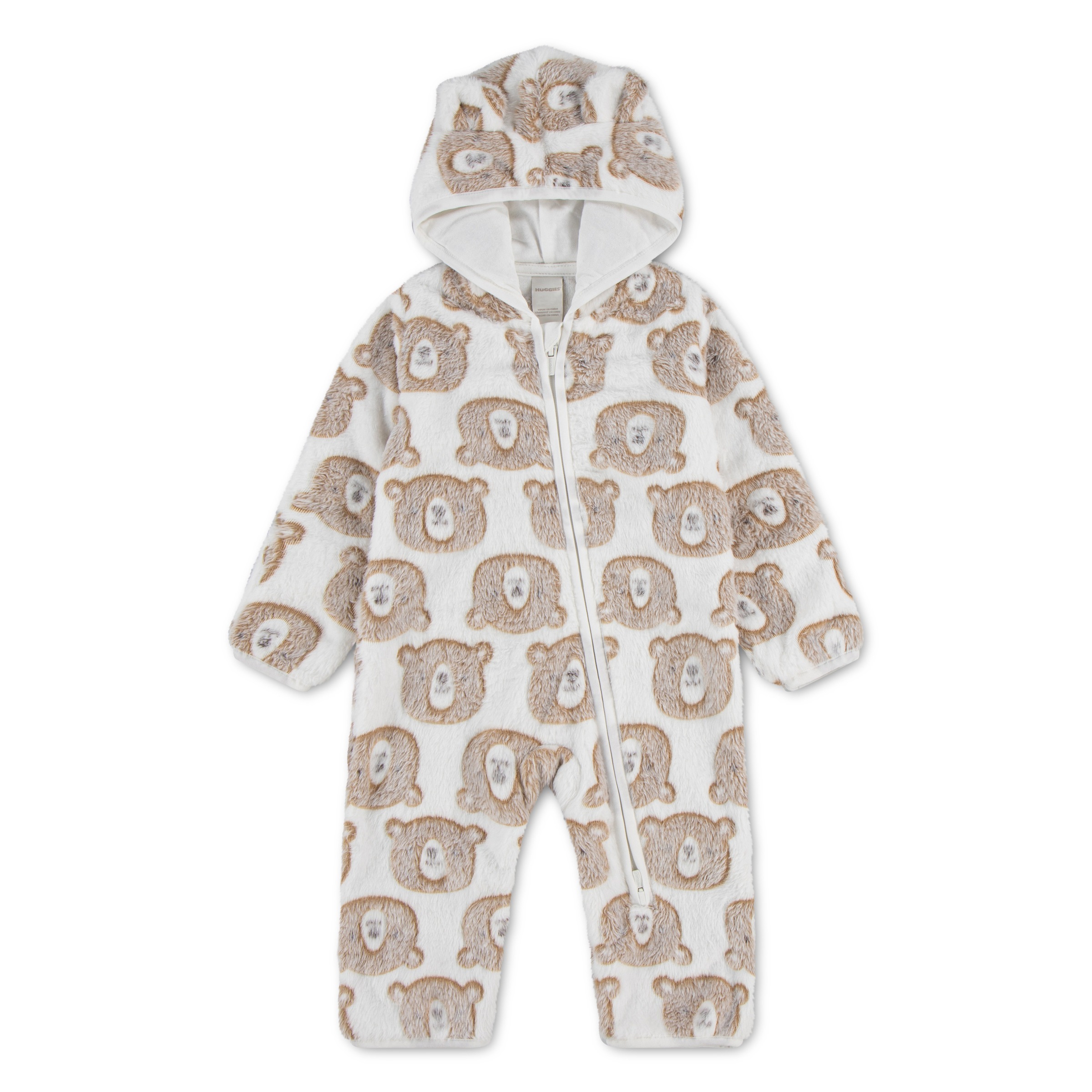 HUGGIES babywear Strampler "HUGN JACQUARD SHERPA PRAM" mit durchgehendem Reißverschluss - Teddymotiv / mit Kapuze