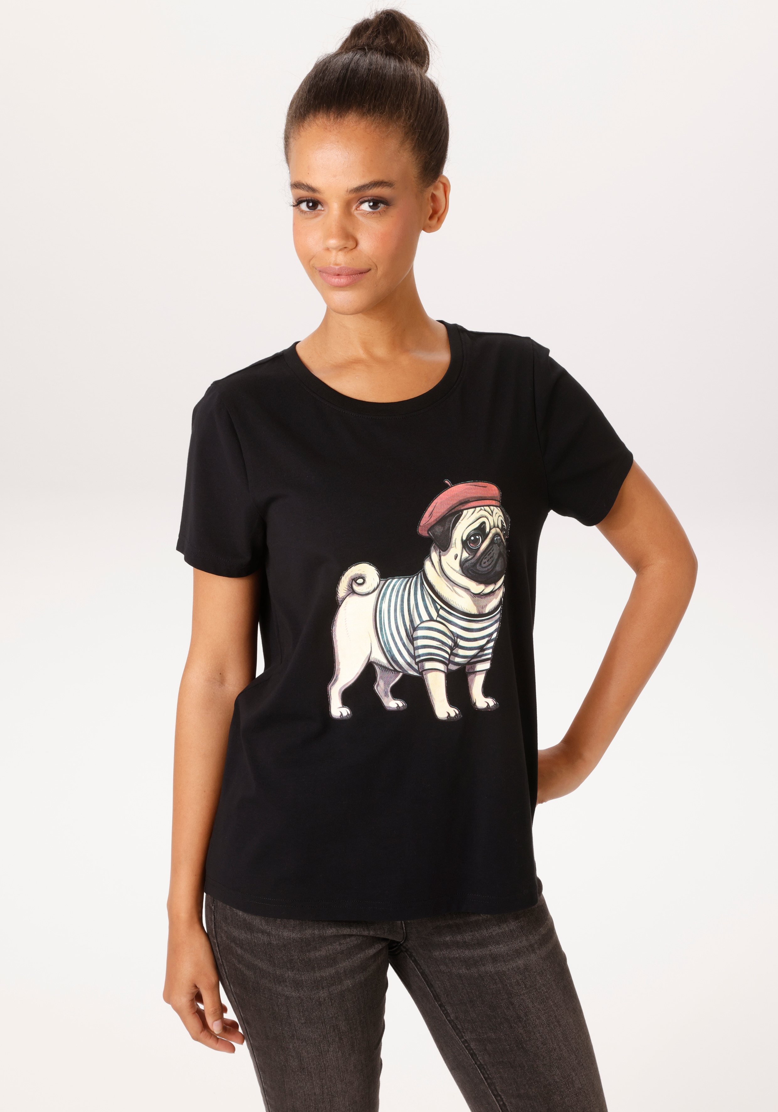 Aniston CASUAL T-Shirt mit Dackel oder Mops bedruckt - du hast die Wahl