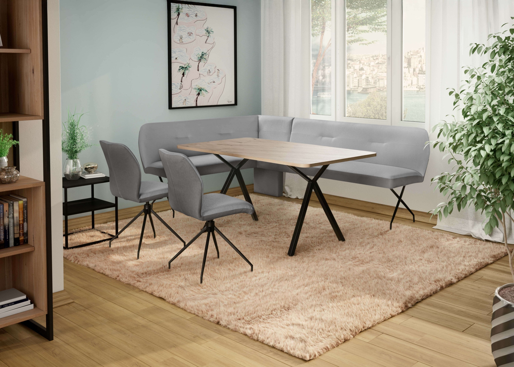 OTTO home Eckbankgruppe "Bruna Essecke, Sitzgruppe, Eckbankgruppe, Küchenbankgruppe" Set, 4tlg, 4 tlg. tlg. Stuhl: 360 drehbar (Rückst.), 2-Stoff-Design. Wellenfederung Eckbank
