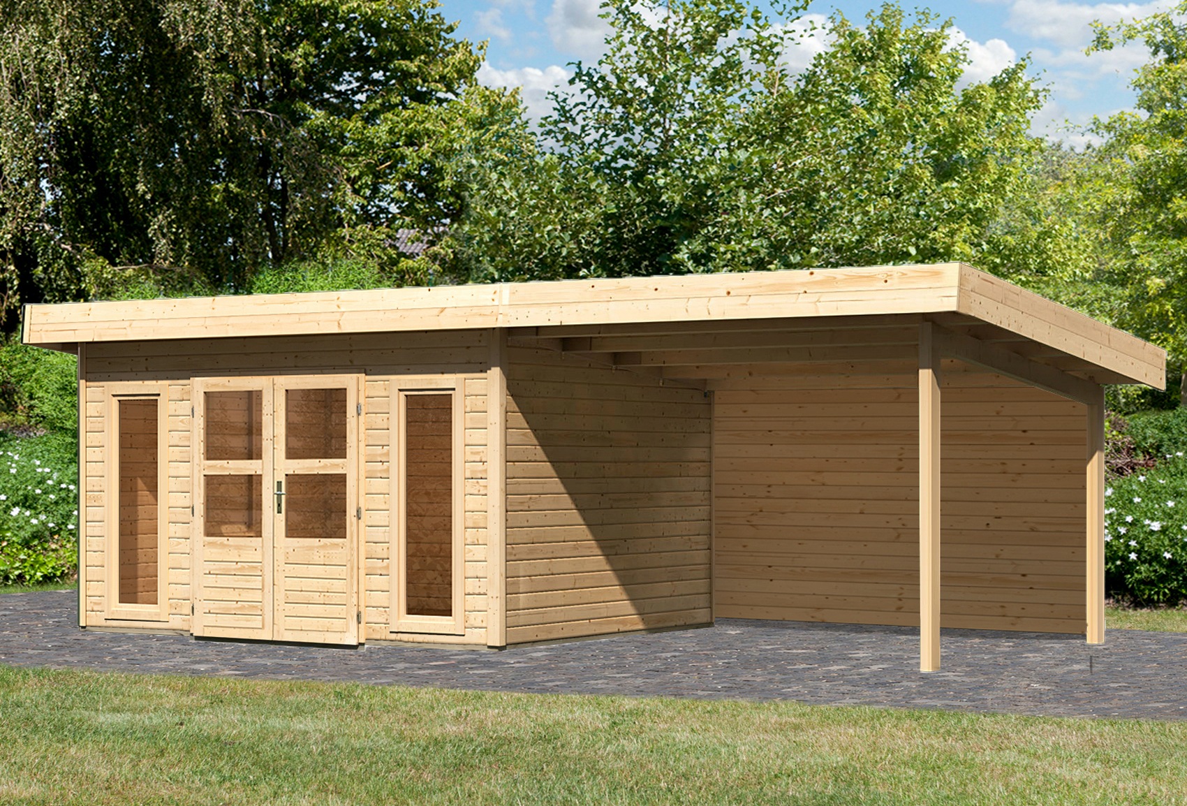 KONIFERA Gartenhaus "Perlsee 4", mit Anbaudach günstig online kaufen