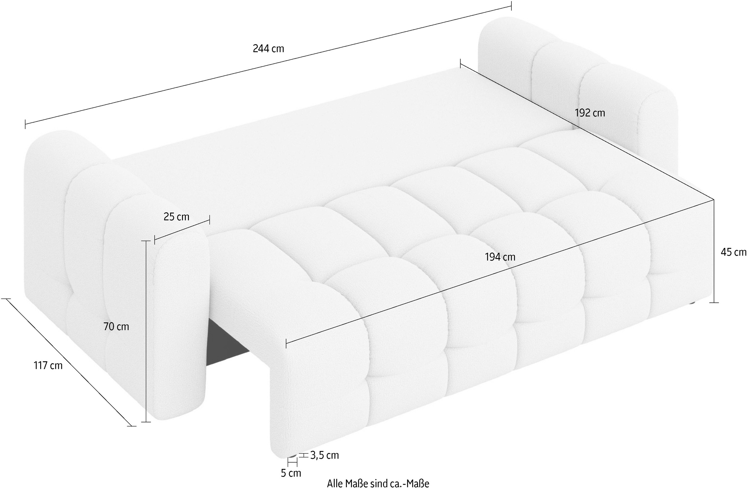 INOSIGN 3-Sitzer »Manilla, wahlweise mit Bettfunktion, B/T/H 265/117/91 cm«, mit Wellenunterfederung, in verschiedenen Materialien und Farben