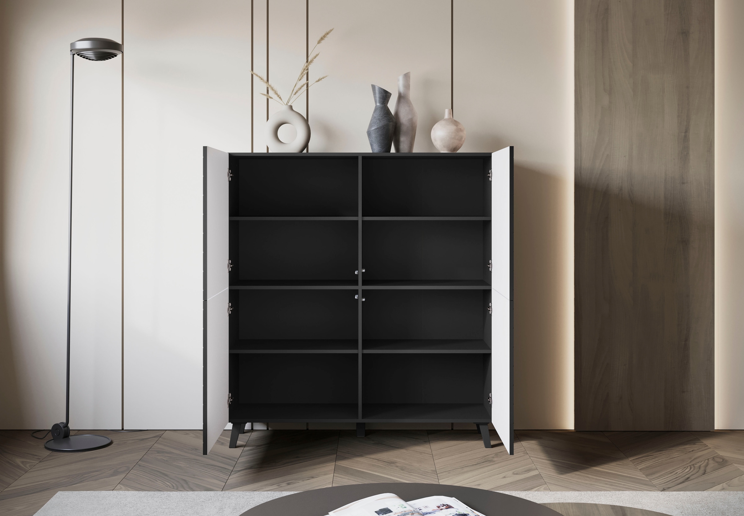 INOSIGN Highboard »HIGHBOARD PHUKET«, (1 St.), moderne Kommode mit 4 Türen und 8 Fächern, Breite 120 cm