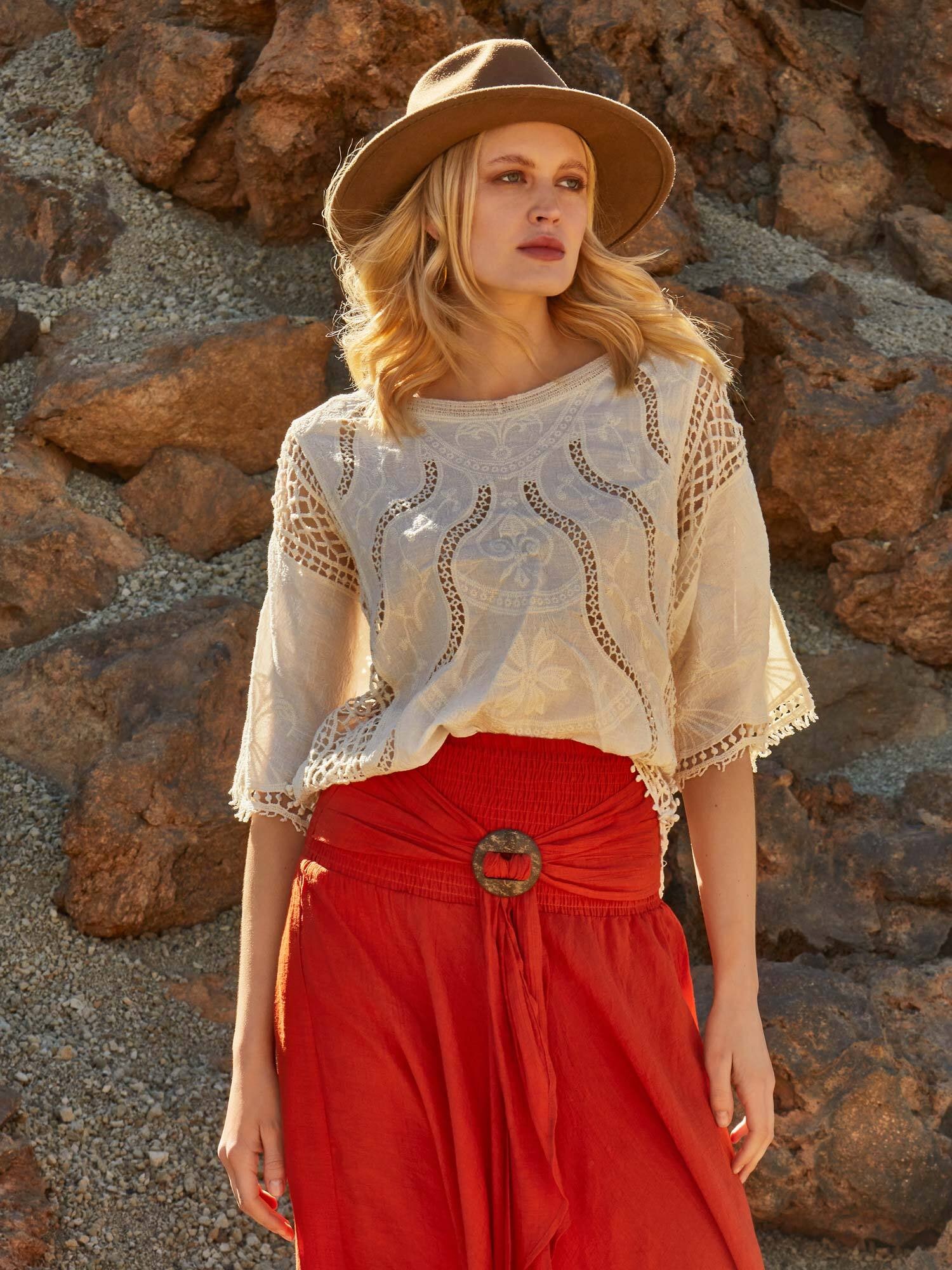 Apricot Shirtbluse »Top aus Baumwollmischung« mit Häkelstickerei