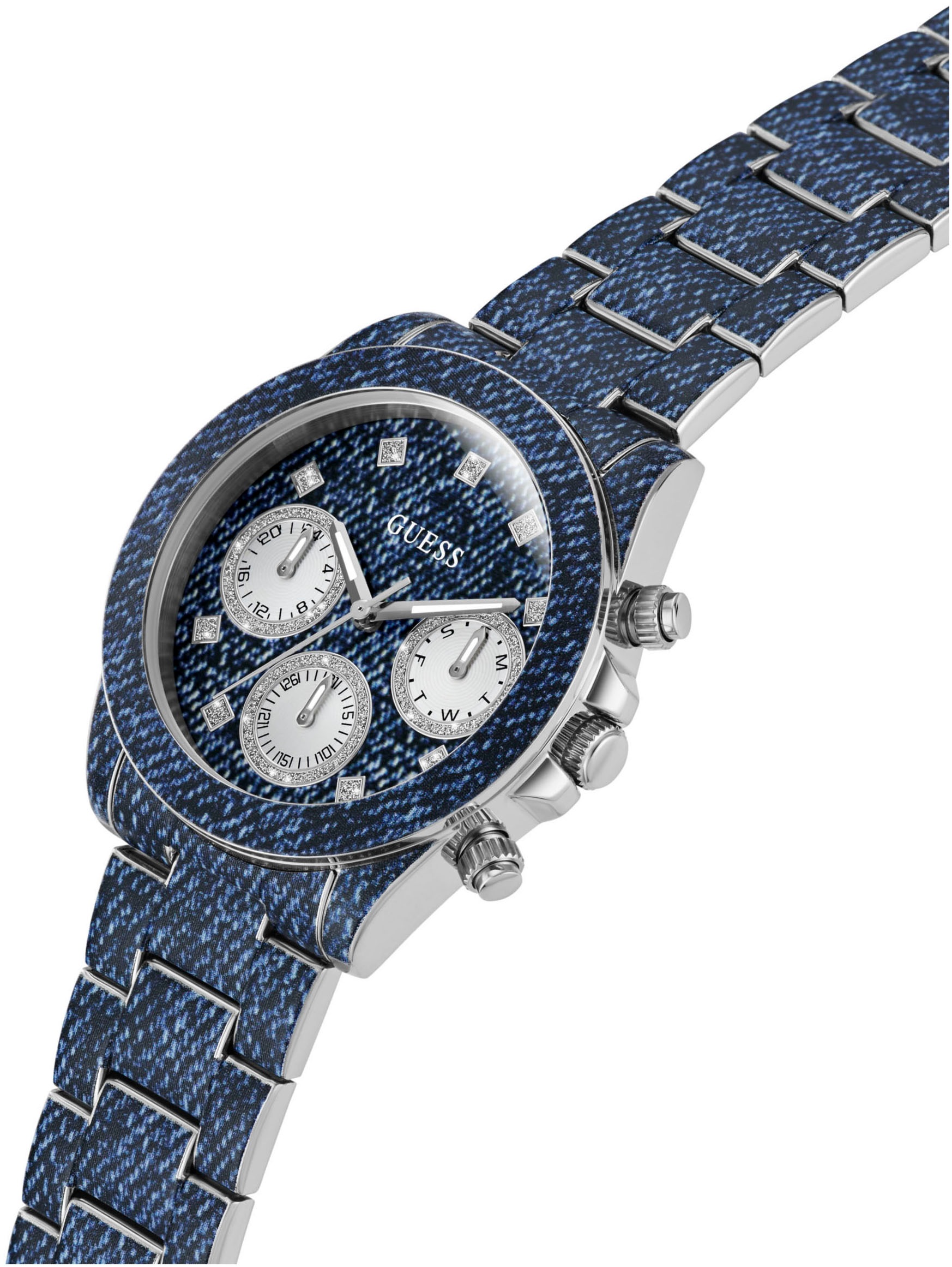 Guess Multifunktionsuhr »INDIGO«, Quarzuhr, Armbanduhr, Damenuhr, Datum, 12/24-Std.-Anzeige