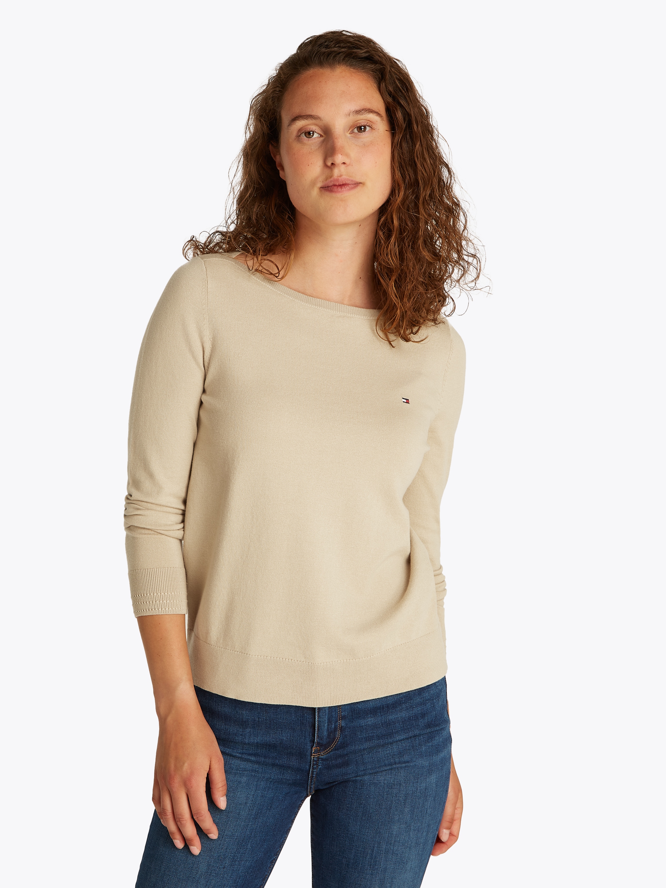 Tommy Hilfiger Strickpullover "CO JERSEY STITCH BOAT-NK SWEATER", mit Tommy günstig online kaufen