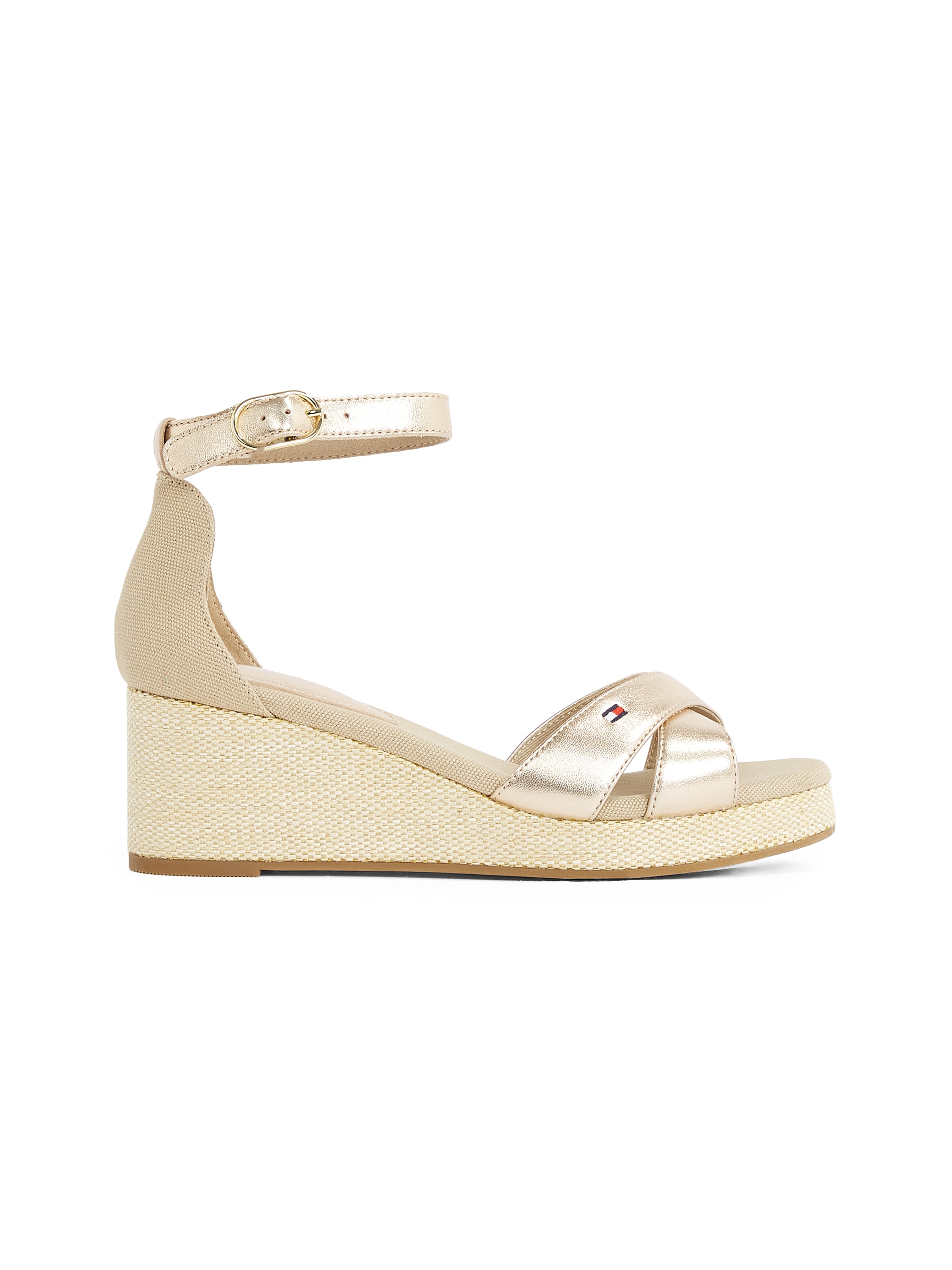 Tommy Hilfiger Keilsandalette »FLAG METALLIC MID WEDGE ESPAD«, Riemchensandale, Sommerschuh mit verstellbarer Schnalle