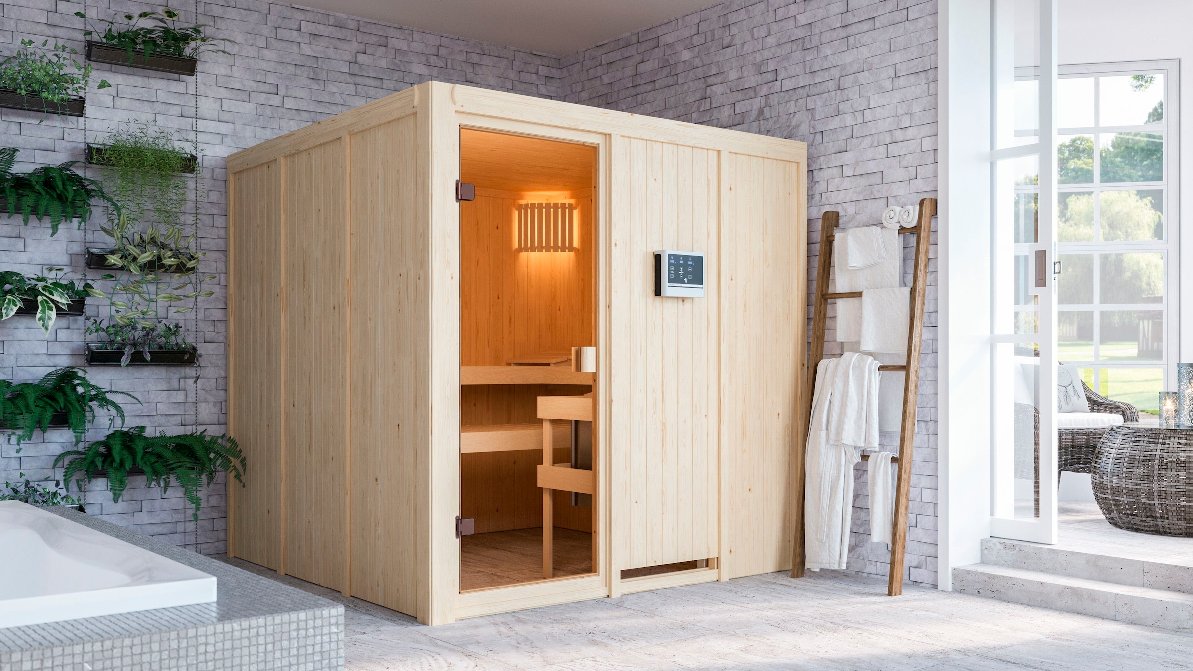 Karibu Sauna »Oulu« Ofen 9 KW externe Strg easy