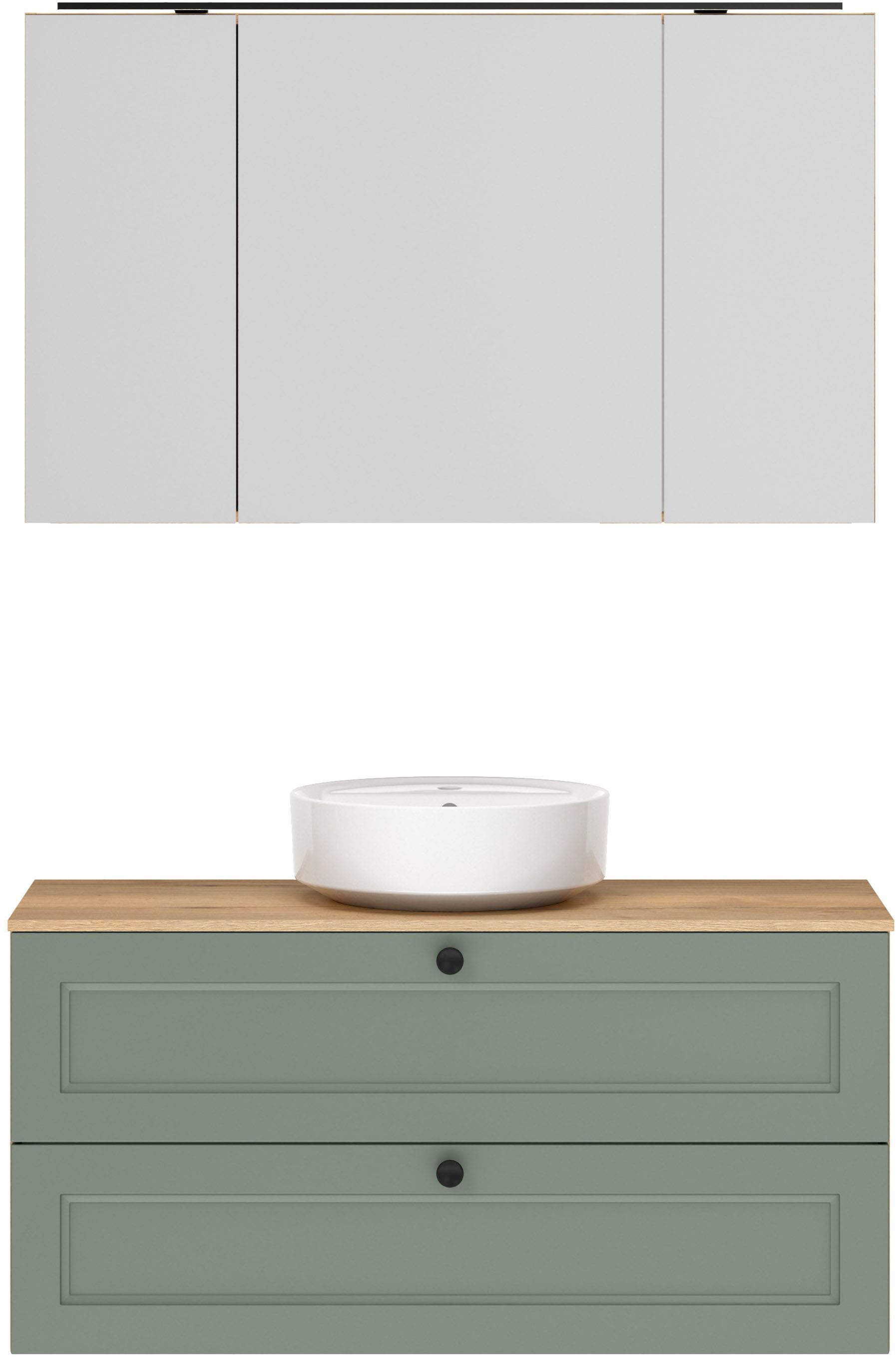 nobilia Badmöbel-Set "Cascada" Set, inkl. Aufsatzwaschbecken und Spiegelschrank mit Beleuchtung, 2 Stk. tlg.
