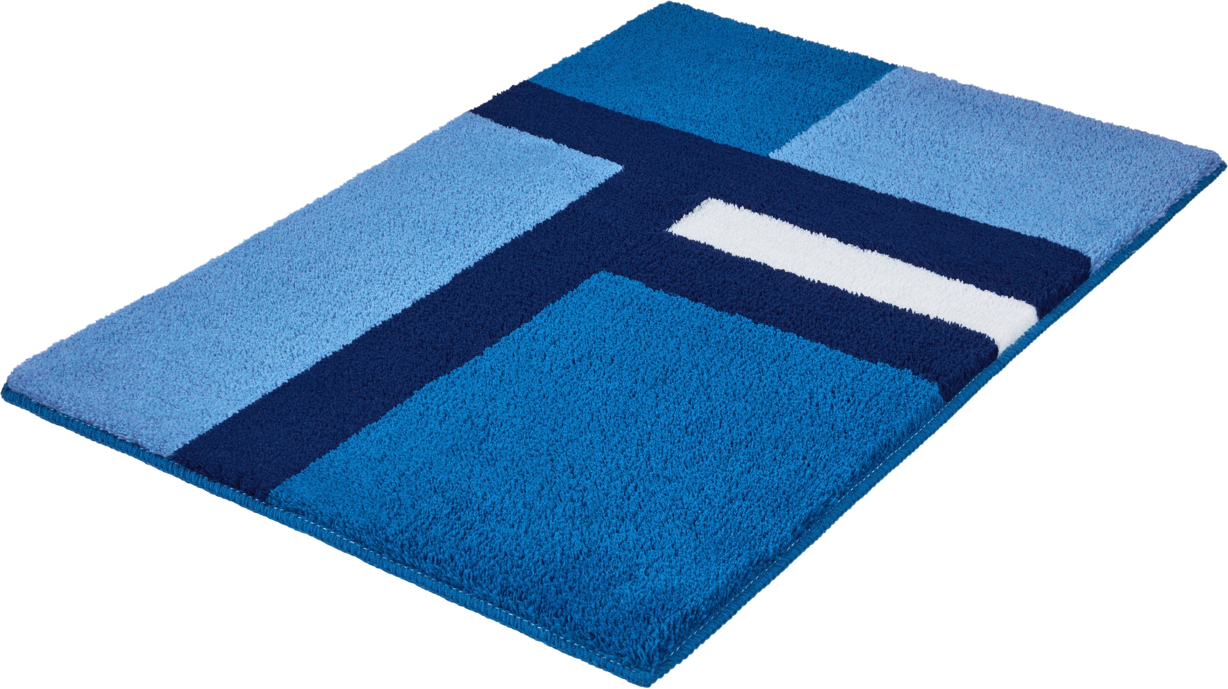 Kleine Wolke Badematte ""Ariana", Badvorleger, Badezimmer Teppich" Höhe 20 mm rutschhemmend beschichtet fußbodenheizungsgeeignet Geometrisches Design mit kontrastierendem Mittelstreifen